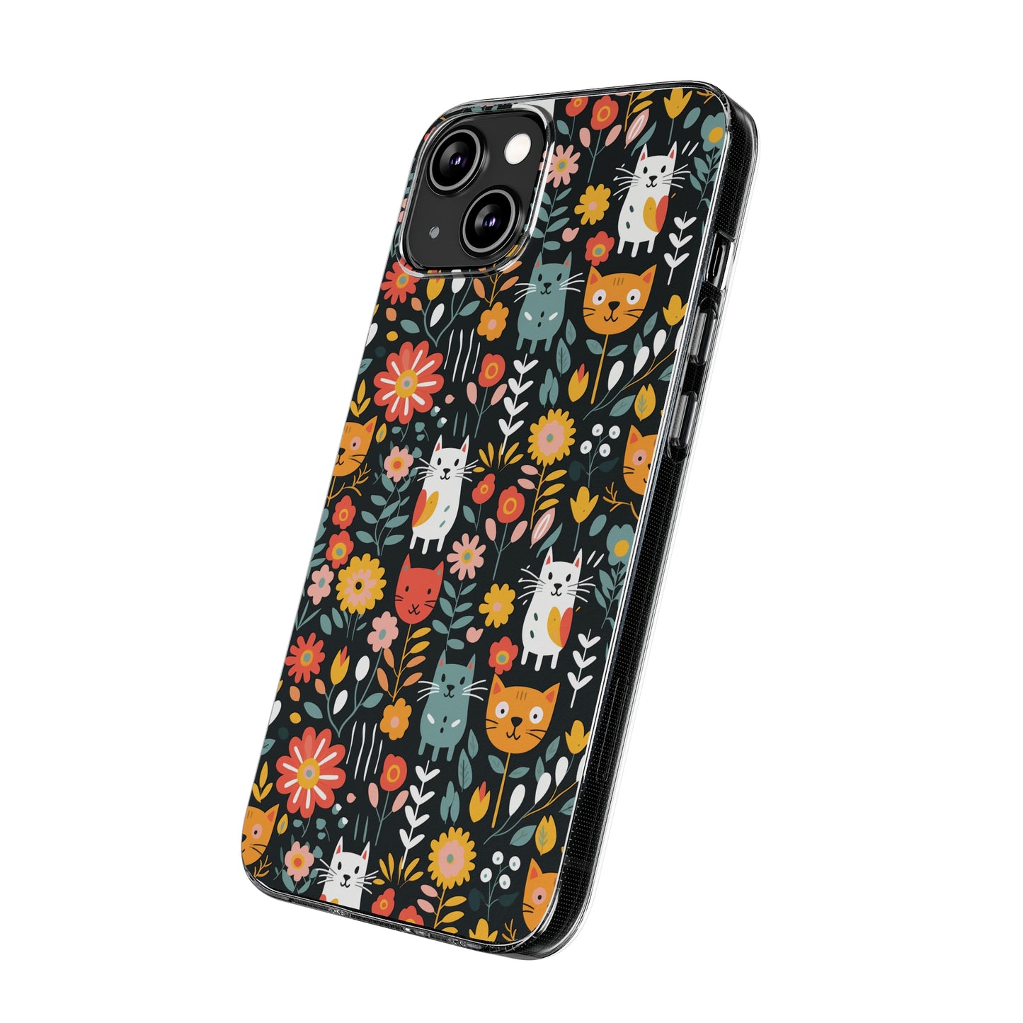 Whimsical Feline Garden Clear Silicone iPhone Cases