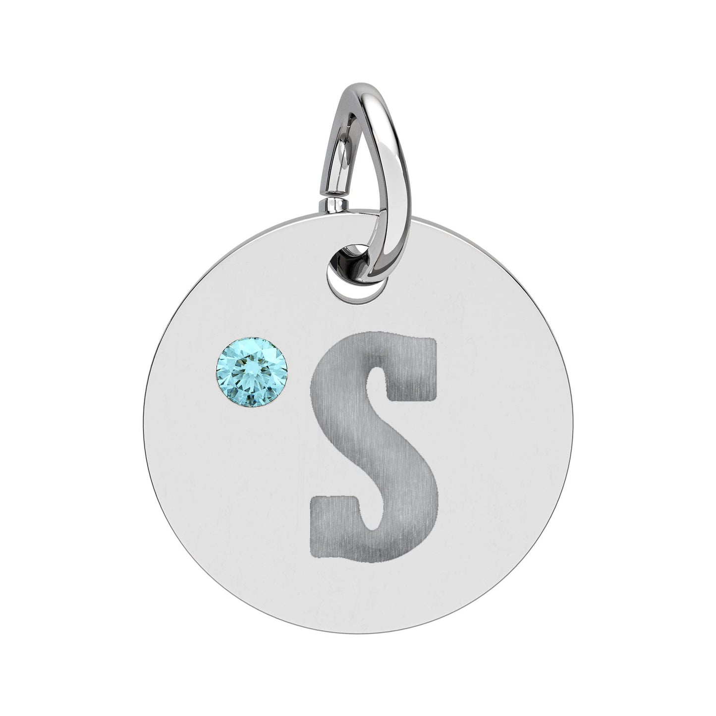 Engraved Birthstone Circle Charm — Personalized Initial Pendant.