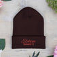 Red Embroidered 'ELOHIM, GENESIS 1:1' Classic Cuffed Beanie - Cozy Winter Hat, Streetwear Accessory, Personalized Gifts, Religious Apparel, Unisex Beanie