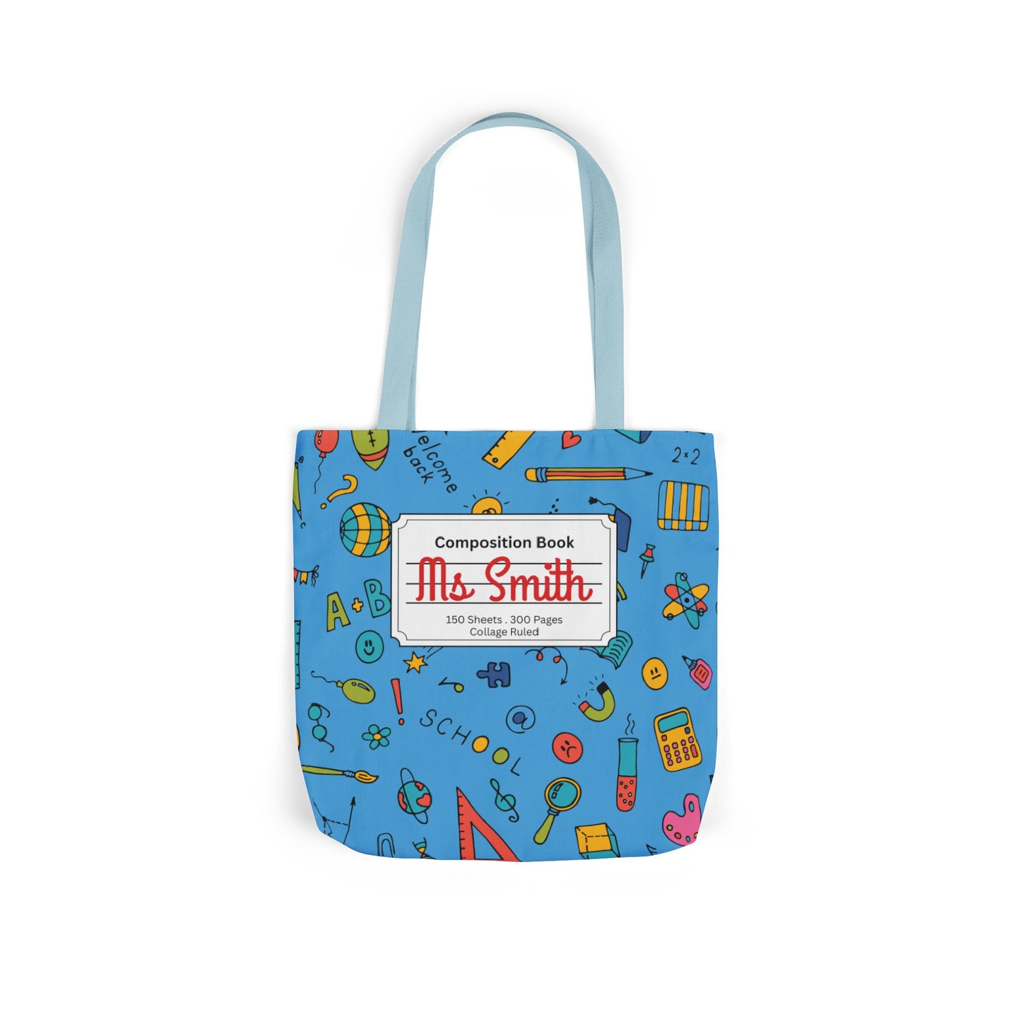 Personalized Classroom Couture Composition Book Inspired Canvas Tote Bag with Colorful Straps, Cute School Bag, Eco-Friendly Tote, Back to School Shopping Bag, Teacher Gift Idea
