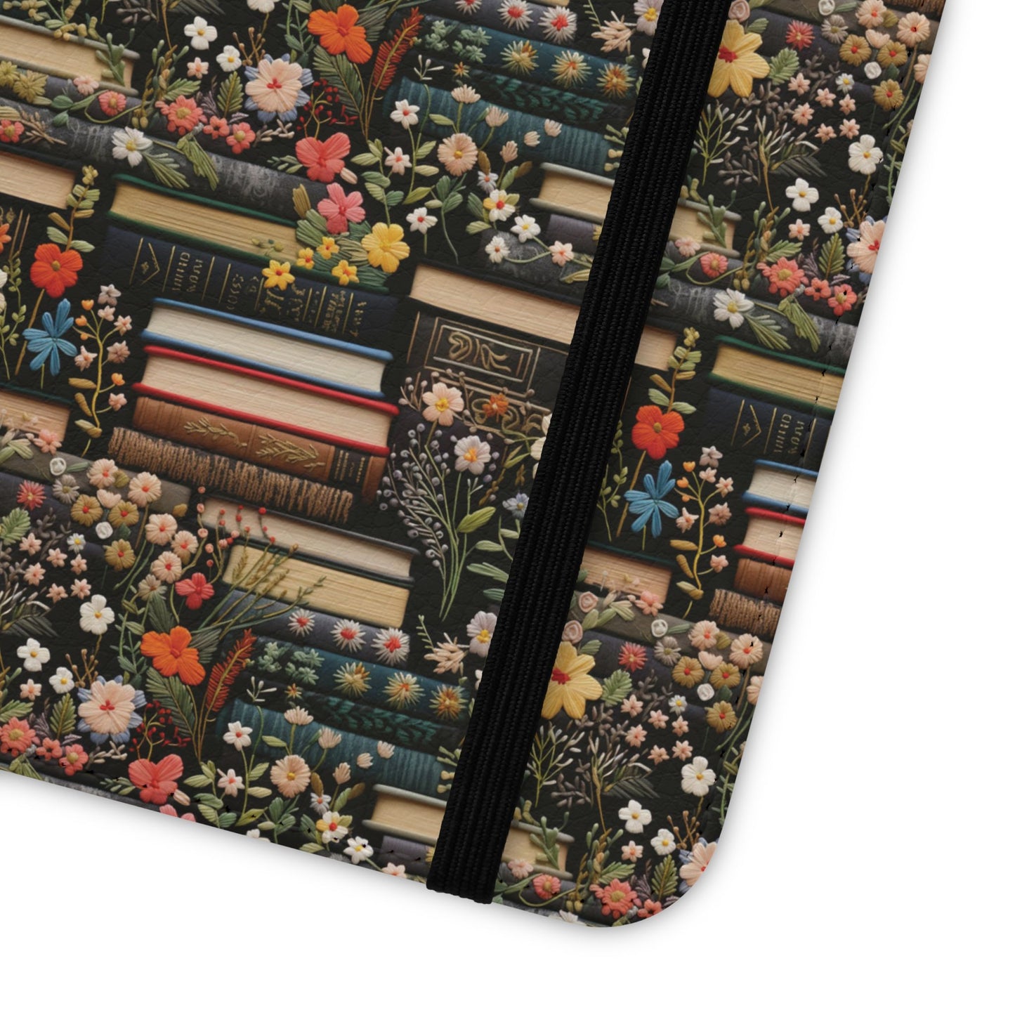 Book Stack Floral Flip iPhone and Samsung Phone Case — Vintage Library Wallet Cover.