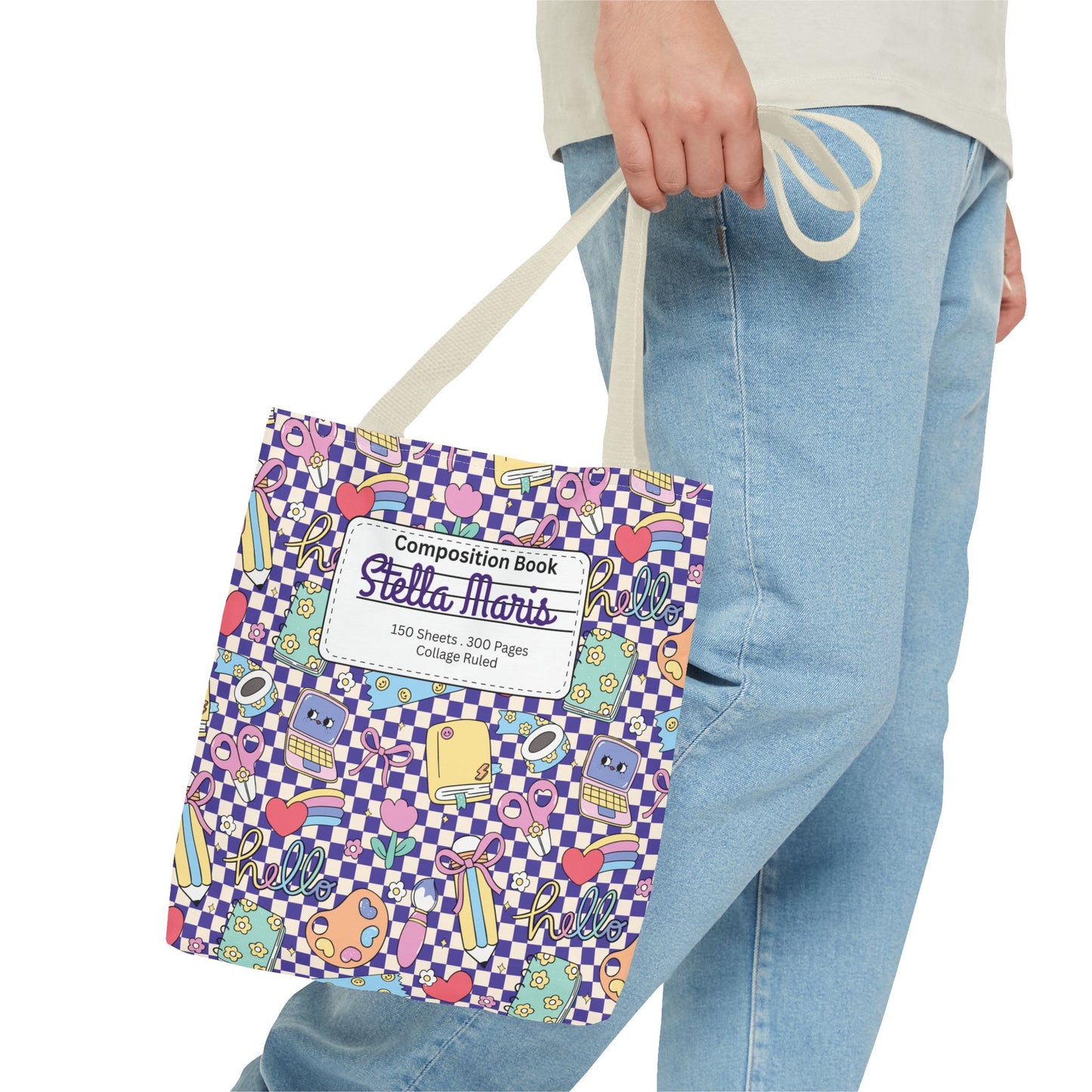 Personalized Purple Doodle Daydream Composition Book Inspired Tote Bag, Back to School Tote, Teacher Gift, Kids Bag, Custom Name Bag, Educational Accessories, Back to School Tote Bag.