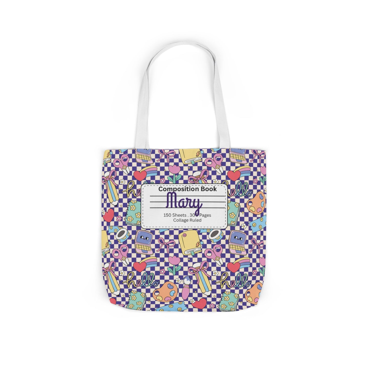 Personalized Purple Doodle Daydream Composition Book Inspired Canvas Tote Bag with Colorful Straps, Cute School Bag, Eco-Friendly Tote, Back to School Shopping Bag, Teacher Gift Idea