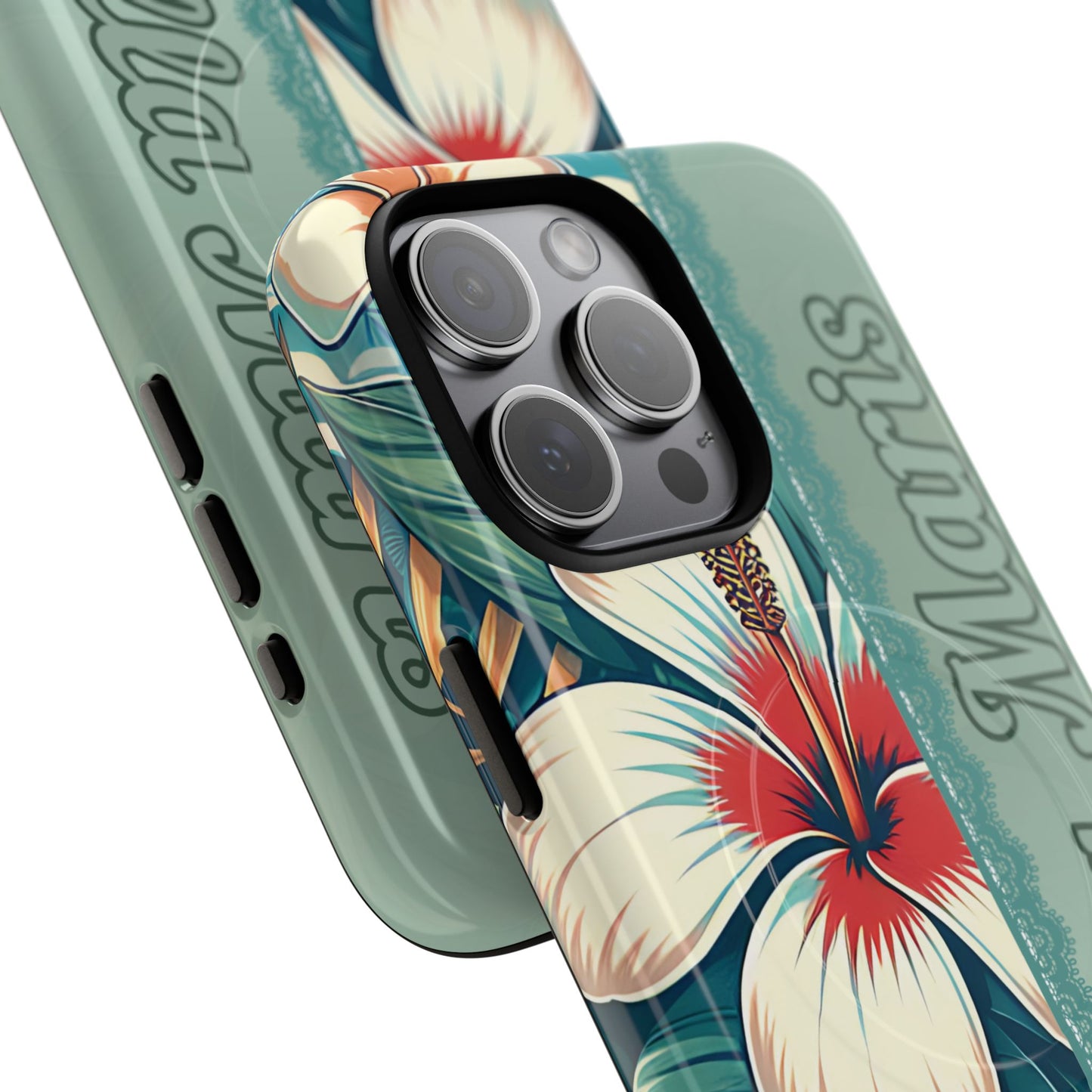 Personalized Tropical Floral Phone Case – Stylish Tough Magnetic Cases for iPhone, Customizable with Names, Perfect Gift for Nature Lovers