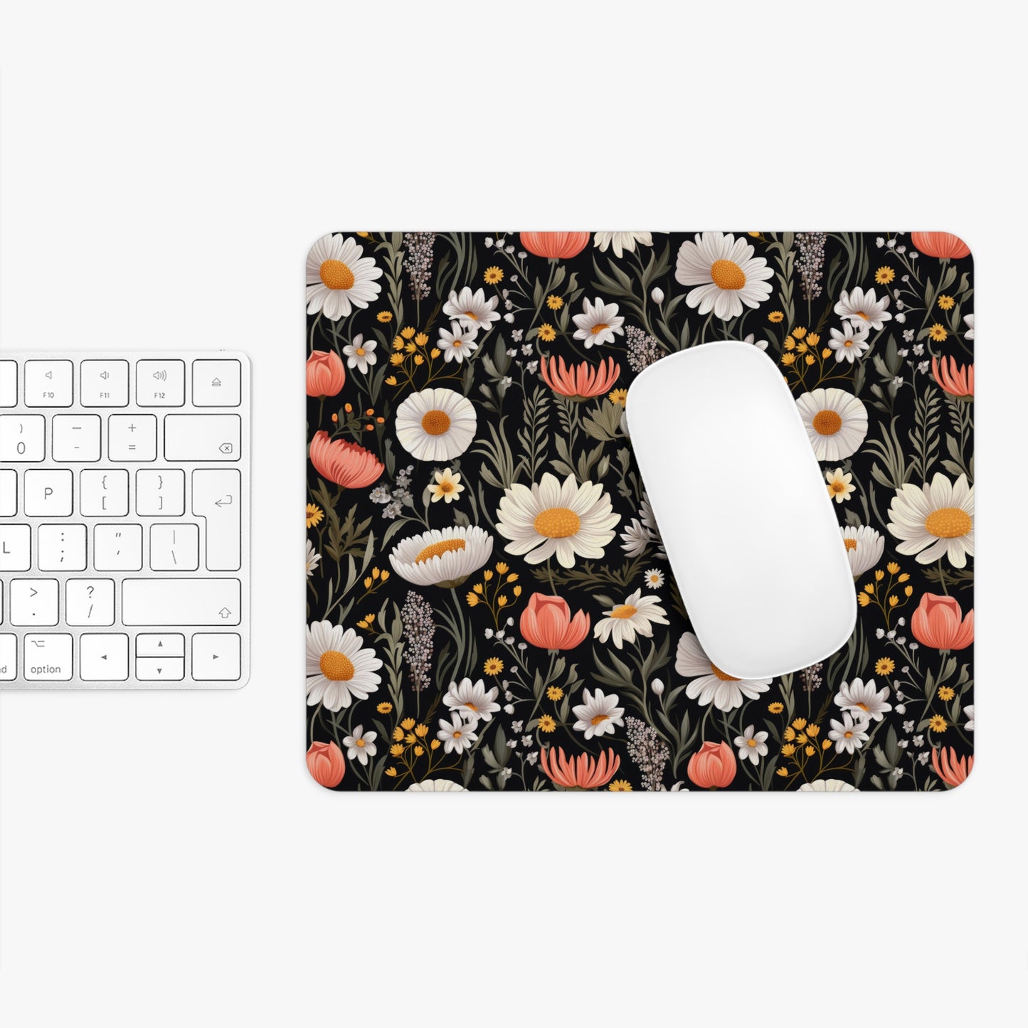 Blossom Elegance: Noir Garden Mouse Pad - Stylish Desk Accessory for Home and Office
