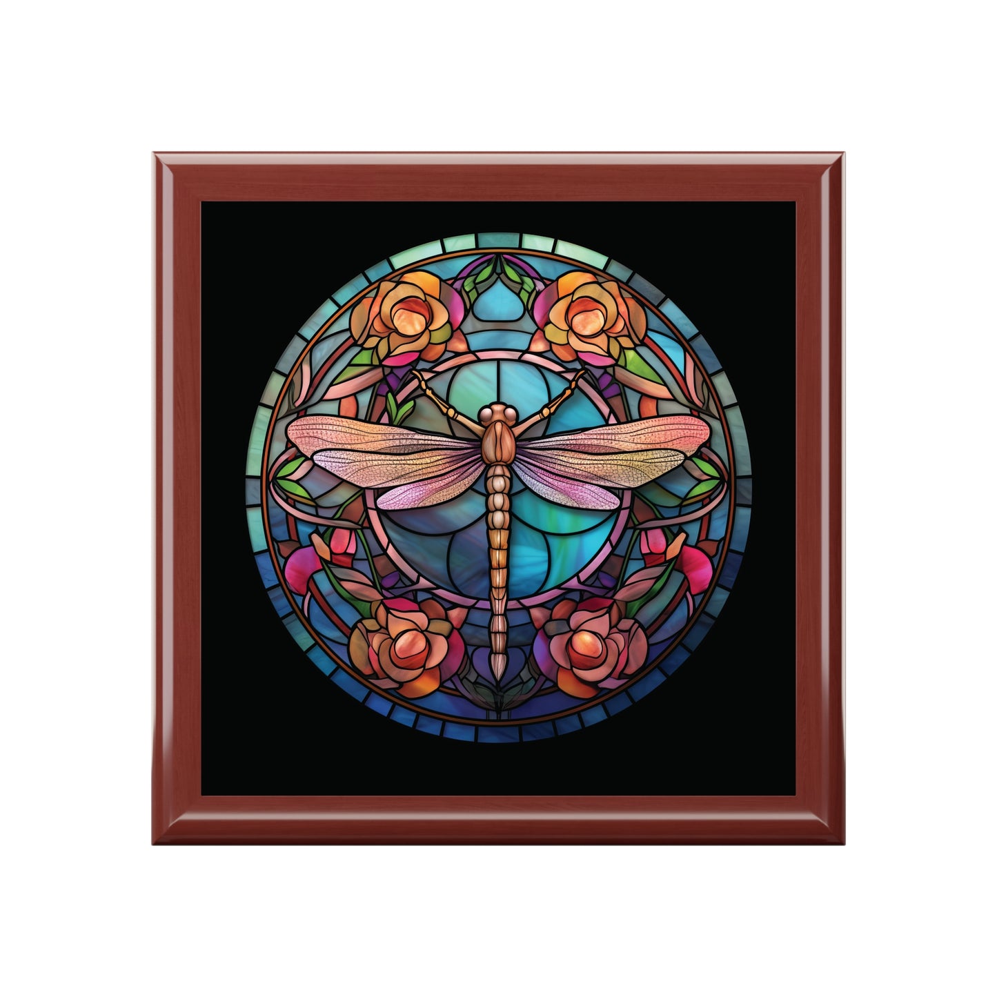 Dragonfly Stained Glass Jewelry Box — Floral Keepsake Trinket Box