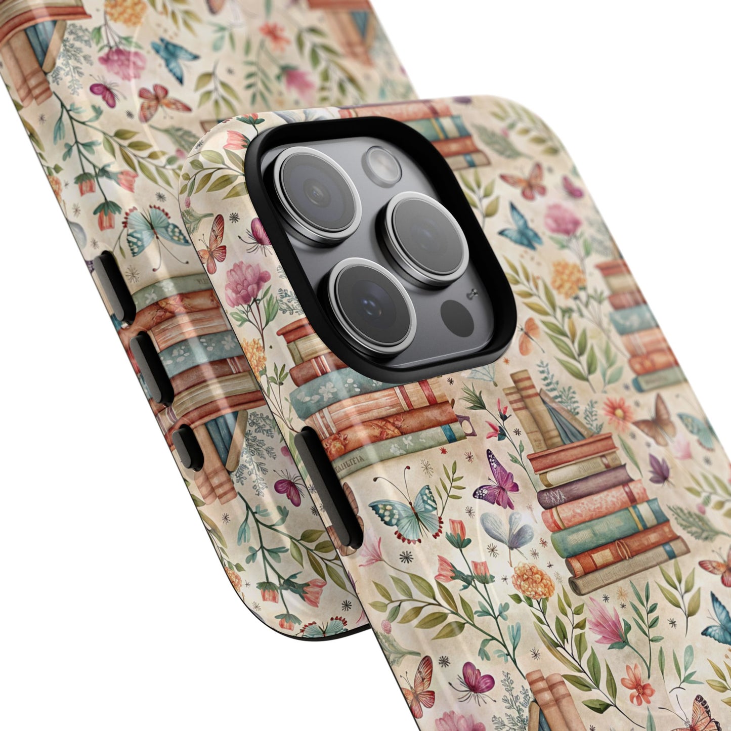 Colorful Bookworm Tough Magnetic iPhone Case,  Floral Butterfly Print, Gift for Readers, Tough IPhone Protective Cover, Bookish iPhone Case.