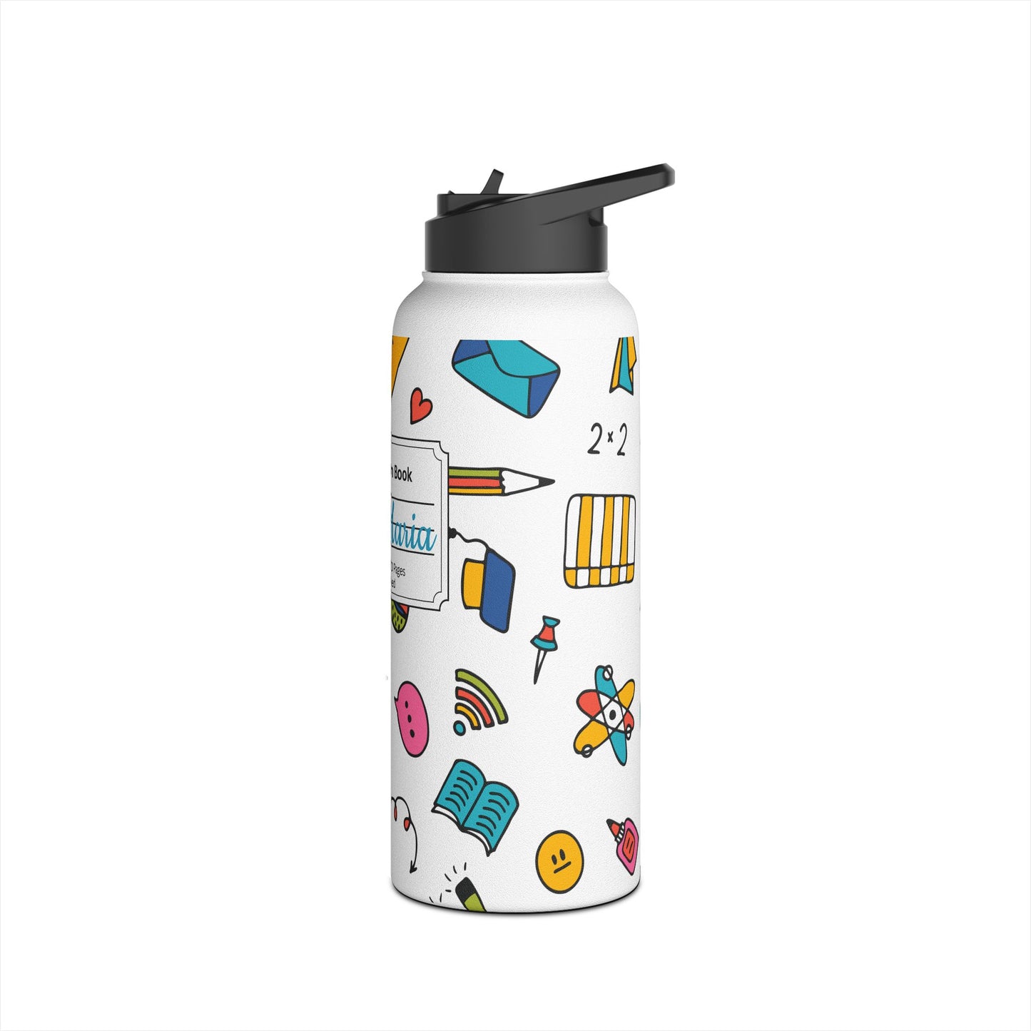Personalized Classroom Couture Composition Book Inspired Stainless Steel Water Bottle for Kids, School Supplies, Eco-Friendly Drinkware, Back to School, Teacher Gifts