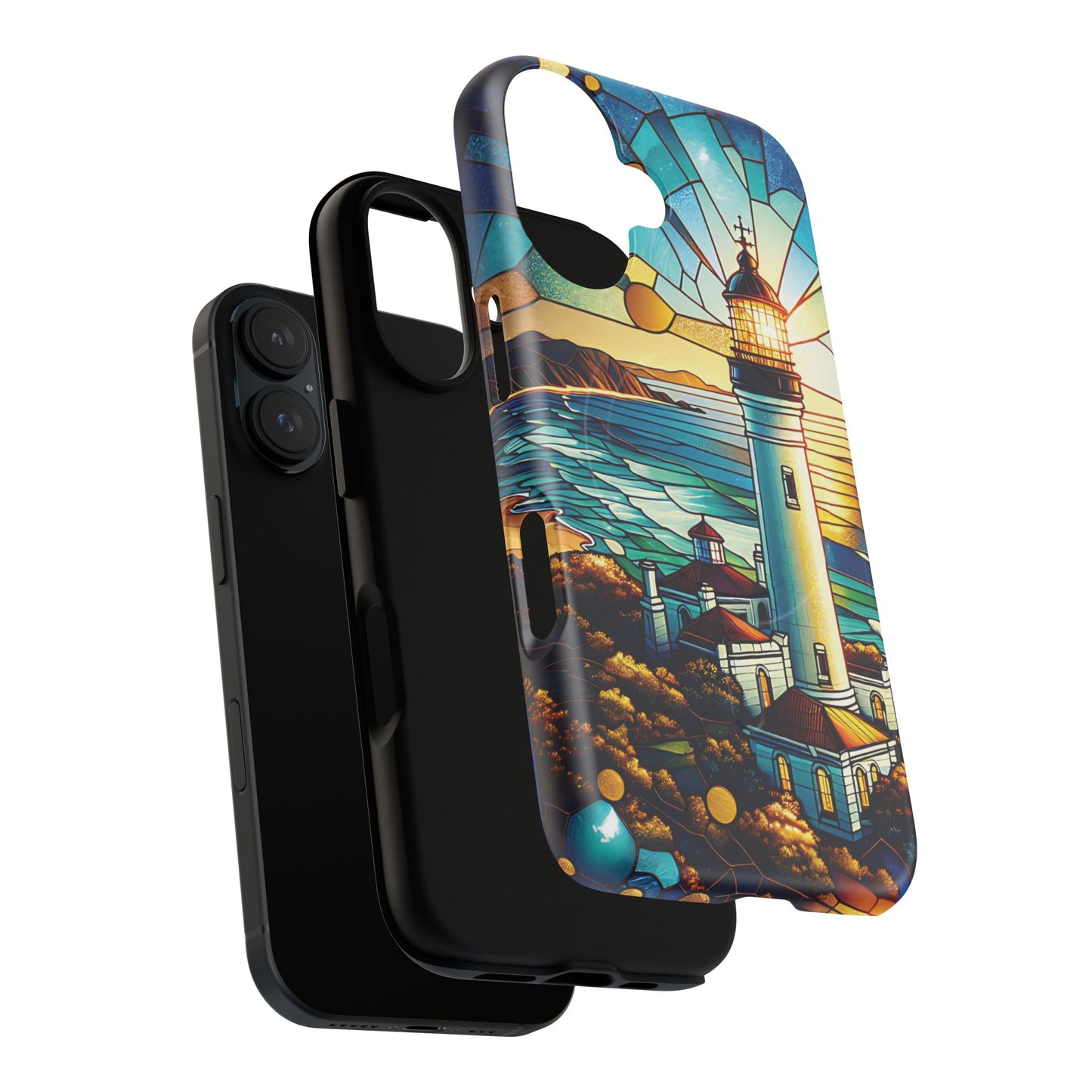 Stained Glass Lighthouse Phone Case - Tough Magnetic Cases, Unique Gifts for Nature Lovers, Beach Vibes, Travel Accessories, Coastal Decor