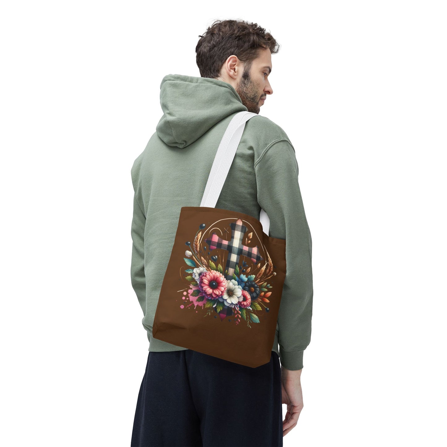 Faith and Floral Cross Heart Tote Bag