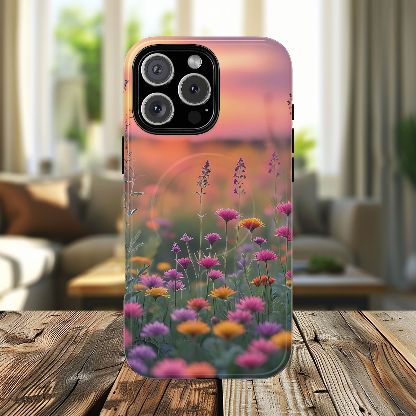 Floral Sunset Phone Case, Tough Magnetic Cases for iPhone, Nature Lover Gift, Durable Protection, Eco-Friendly Phone Accessory