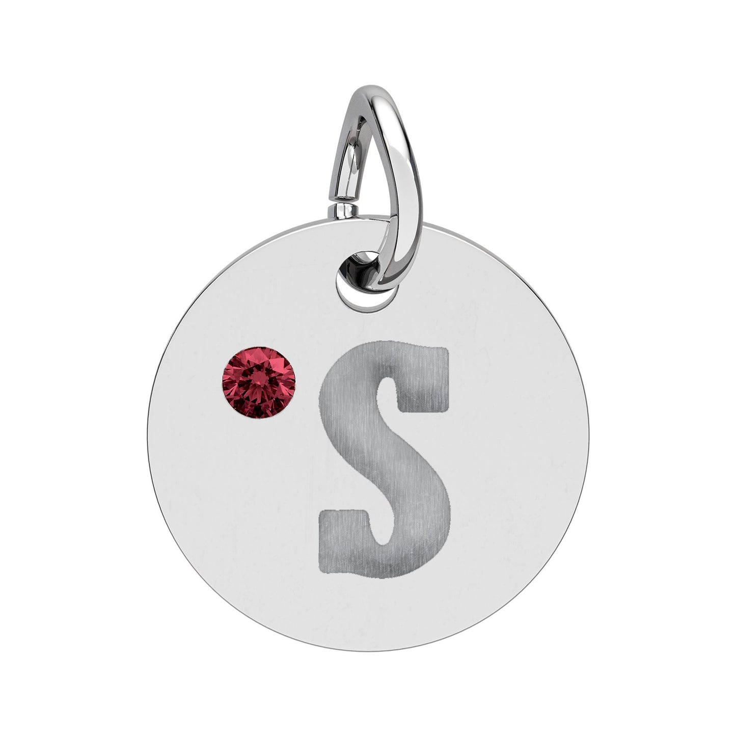Engraved Birthstone Circle Charm — Personalized Initial Pendant.