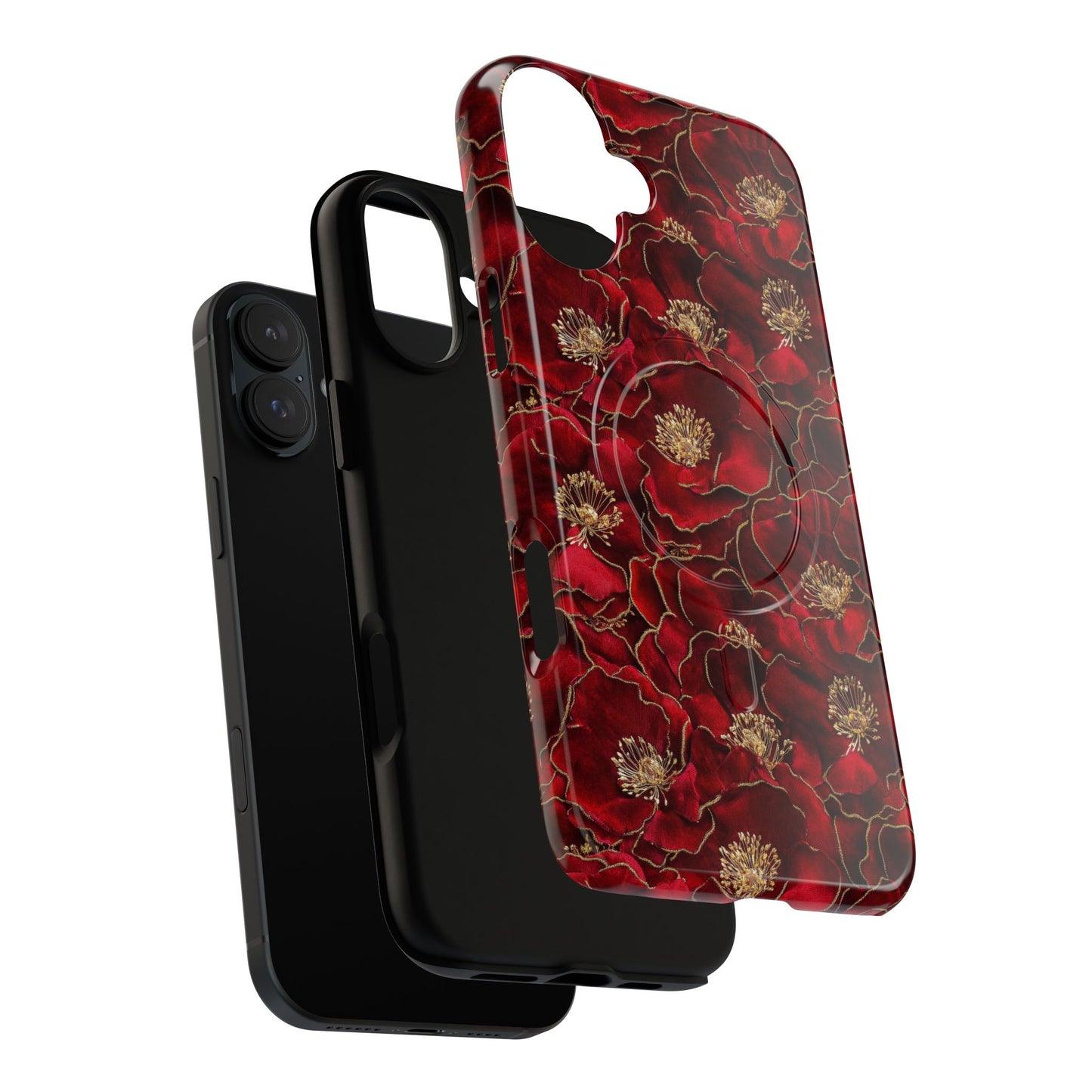 Midnight Poppy Luxe Tough iPhone Magnetic Case, Unique Flower iPhone Cover, Durable Floral Design, Gift for Her, Gift for Mother's.