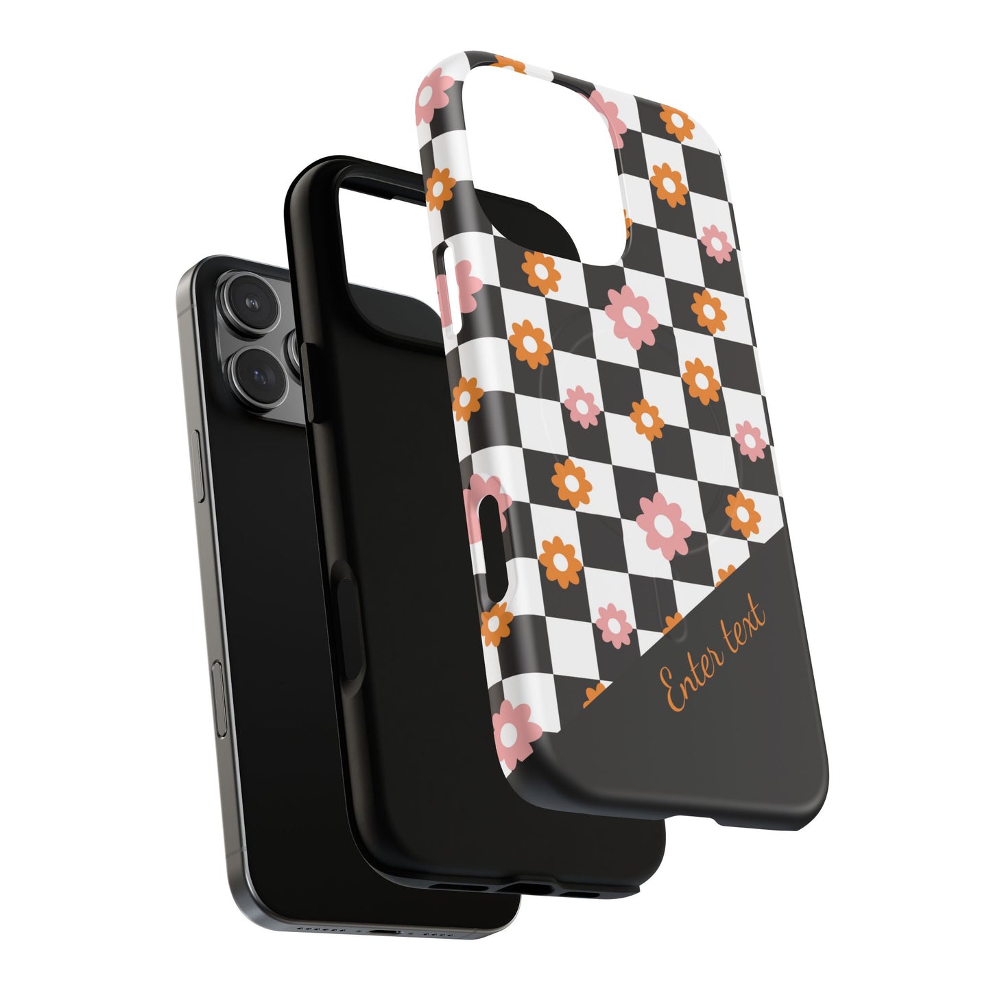 Groovy Checkered Bloom iPhone Case, Tough Magnetic Cases for Women, Stylish iPhone Cover, Trendy Floral Print, Gift for Her, Everyday Accessories
