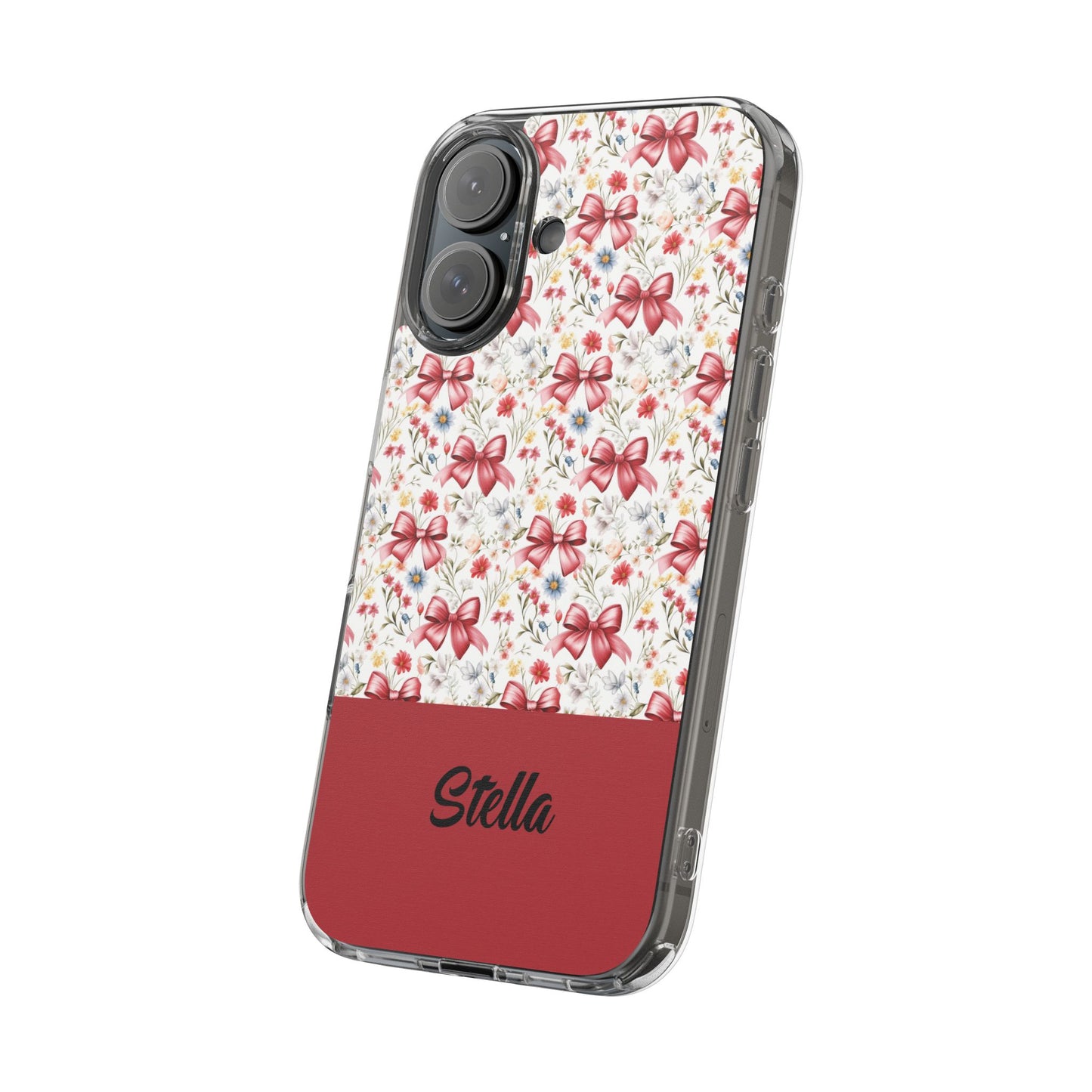 Personalized Rosette Coquette Floral Bow Clear iPhone, Samsung Cases — Custom Name Phone Cover