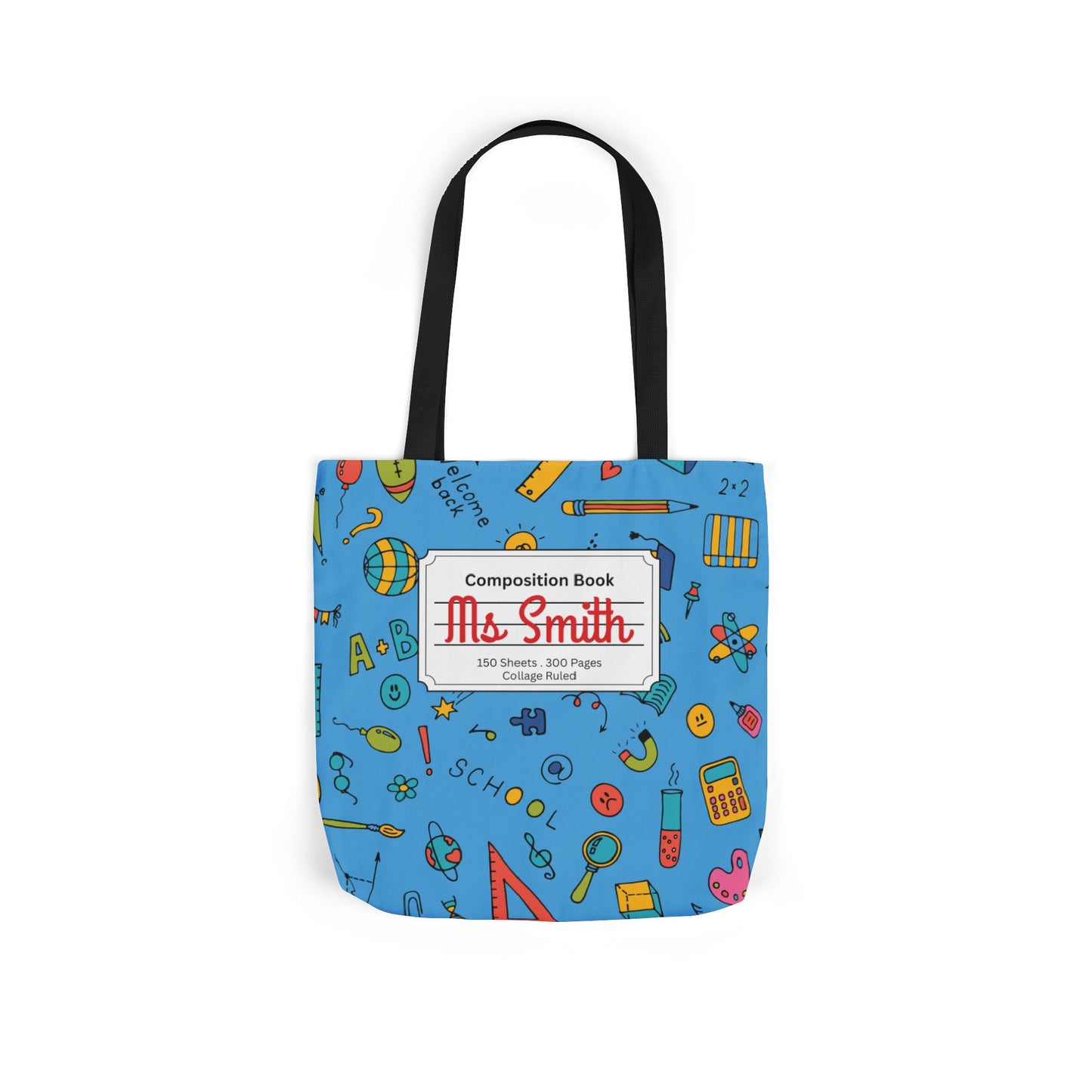 Personalized Classroom Couture Composition Book Inspired Canvas Tote Bag with Colorful Straps, Cute School Bag, Eco-Friendly Tote, Back to School Shopping Bag, Teacher Gift Idea
