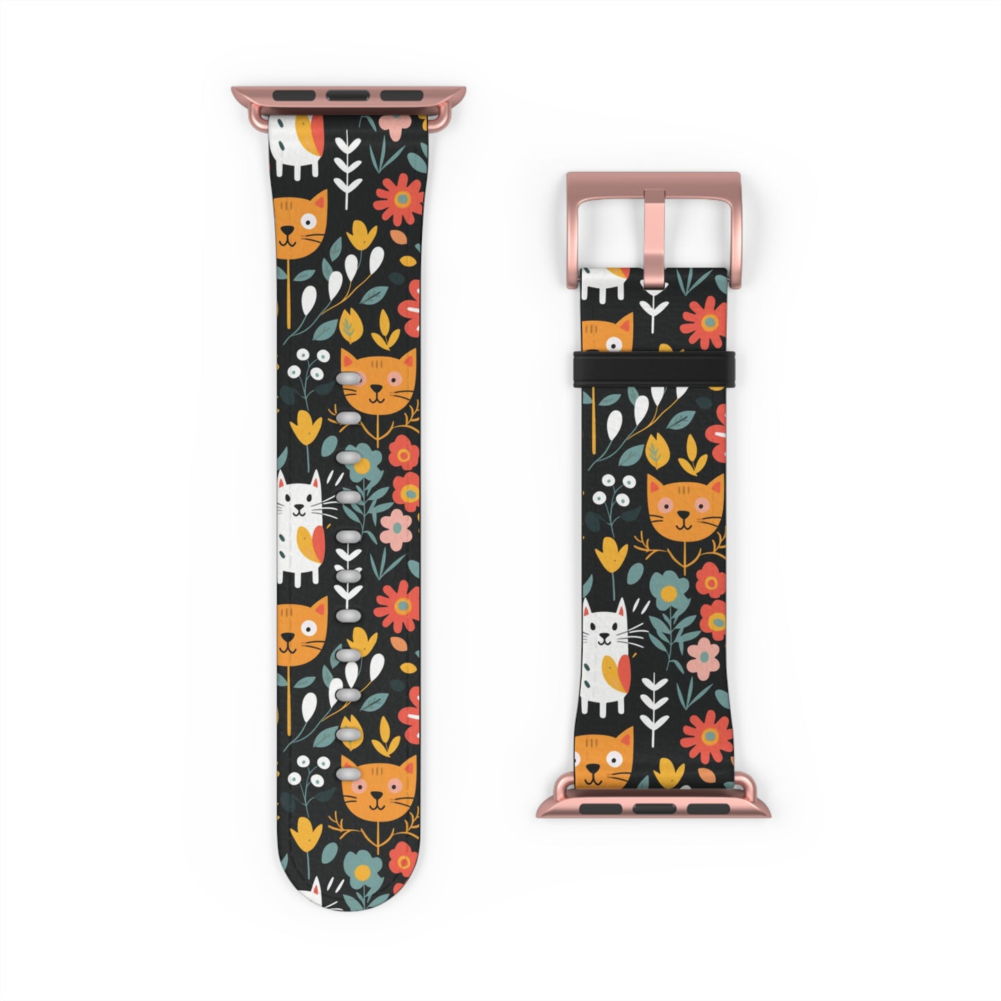 Whimsical Feline Garden Watch Band for Pet and Floral Lovers,