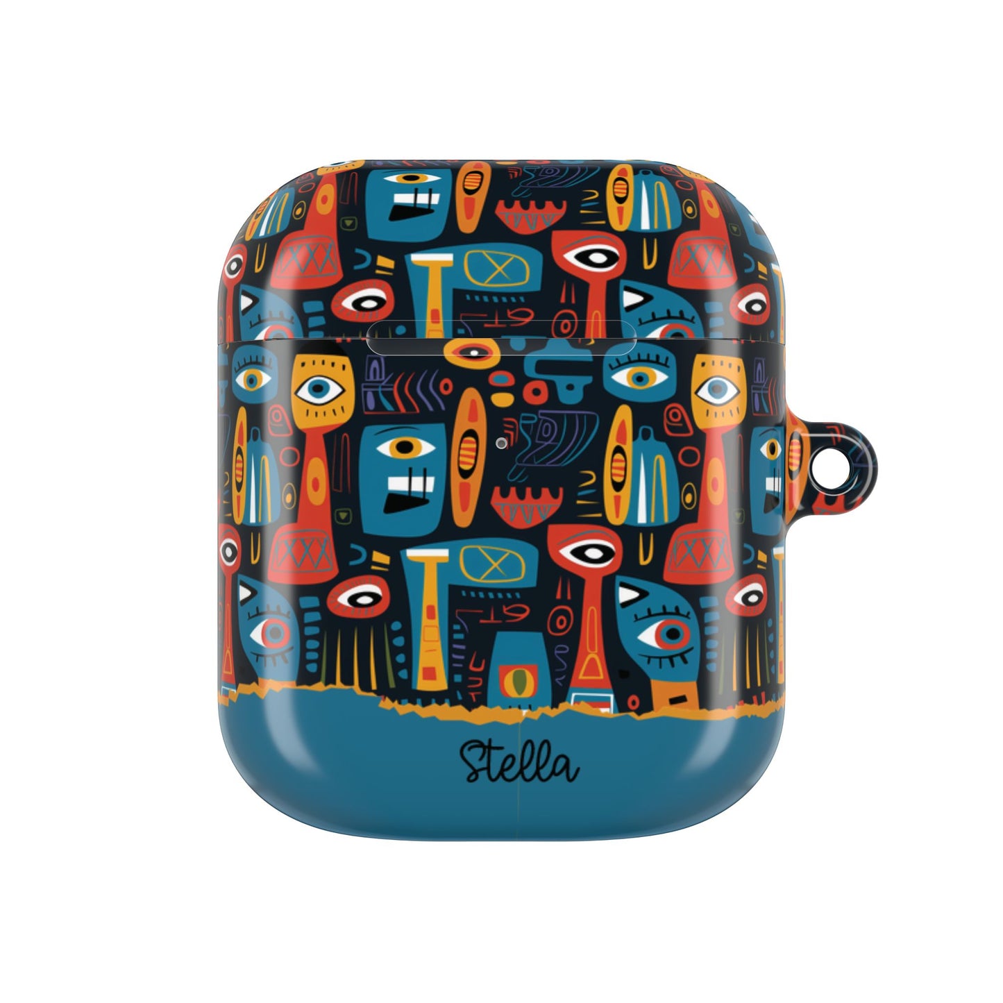 Personalized Abstract Eye Pattern AirPod Case — Colorful Tribal Graphic with Custom Text/Name
