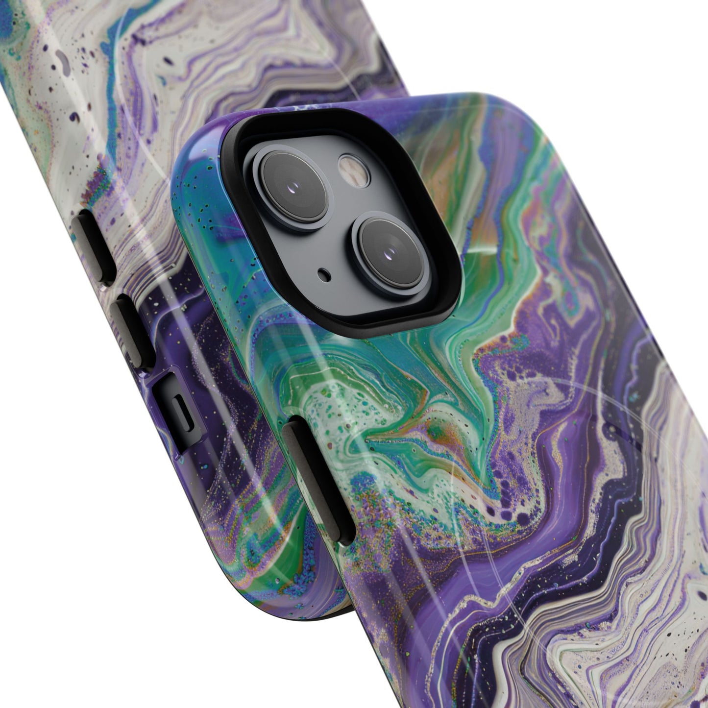 Stylish Purple Acrylic Tough Magnetic iPhone Cases, Unique Protective Cases for iPhone, Colorful Marble Design, Great Gift for iPhone Lovers