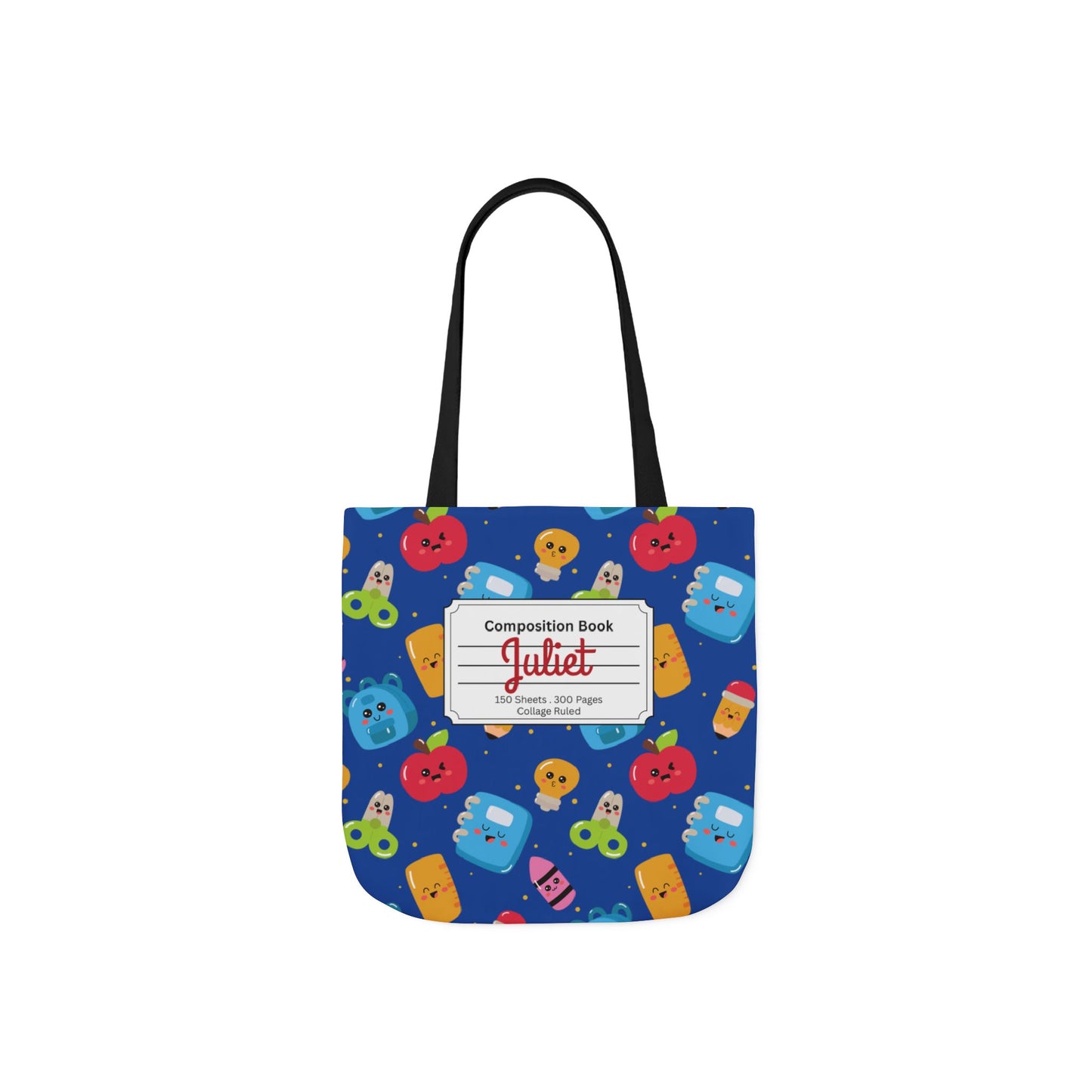 Personalized Blue Kawaii Composition Book Inspired Canvas Tote Bag with Colorful Straps, Cute School Bag, Eco-Friendly Tote, Back to School Shopping Bag, Teacher Gift Idea