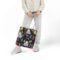 Personalized Black Composition Book Inspired Canvas Tote Bag with Colorful Straps, Cute School Bag, Eco-Friendly Tote, Back to School Shopping Bag, Teacher Gift Idea