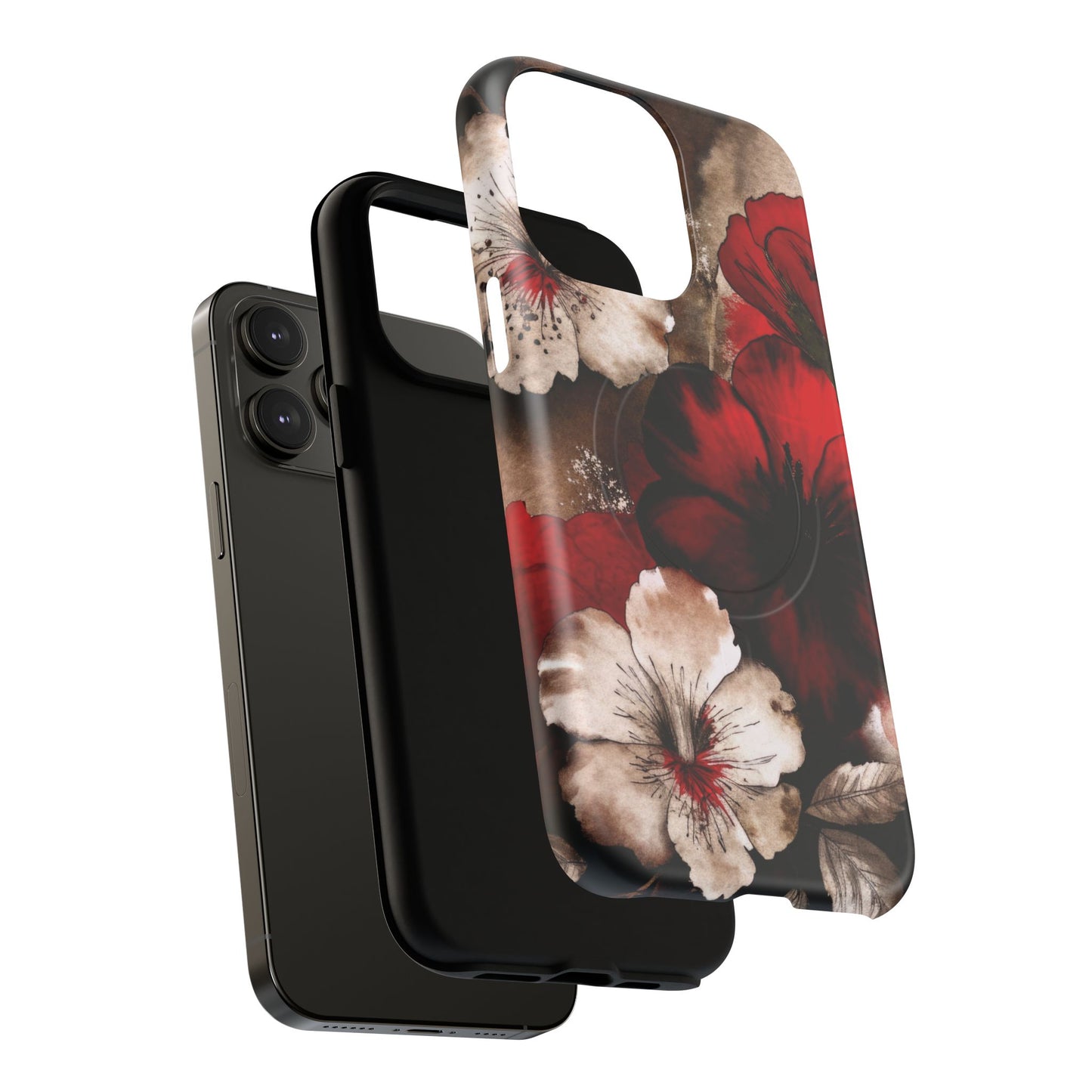 Crimson Noir Tough iPhone Magnetic Cases, Tough iPhone Protector, Stylish Floral Design, Gift for Her, Floral Accessories