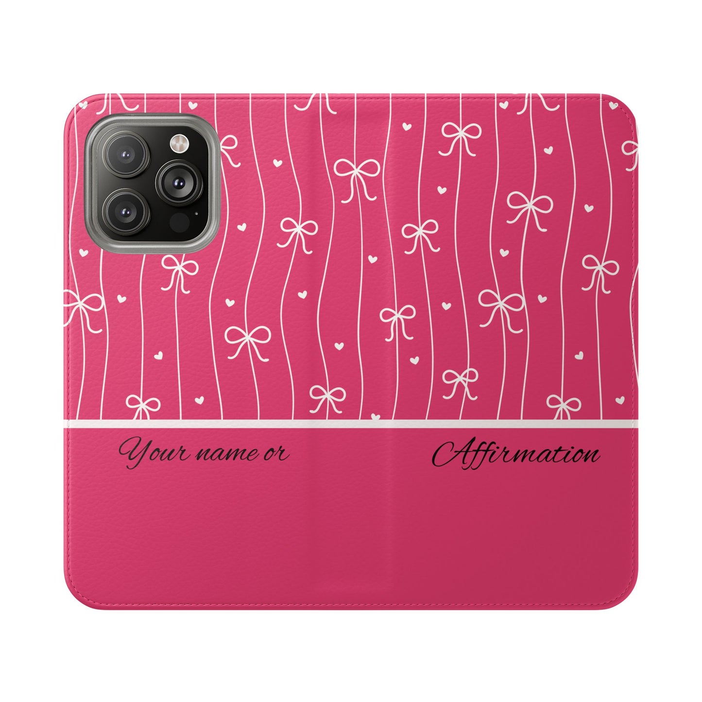 Personalized Pink Bow Coquette Flip iPhone and Samsumg Case — Custom Name or Affirmation Wallet Cover