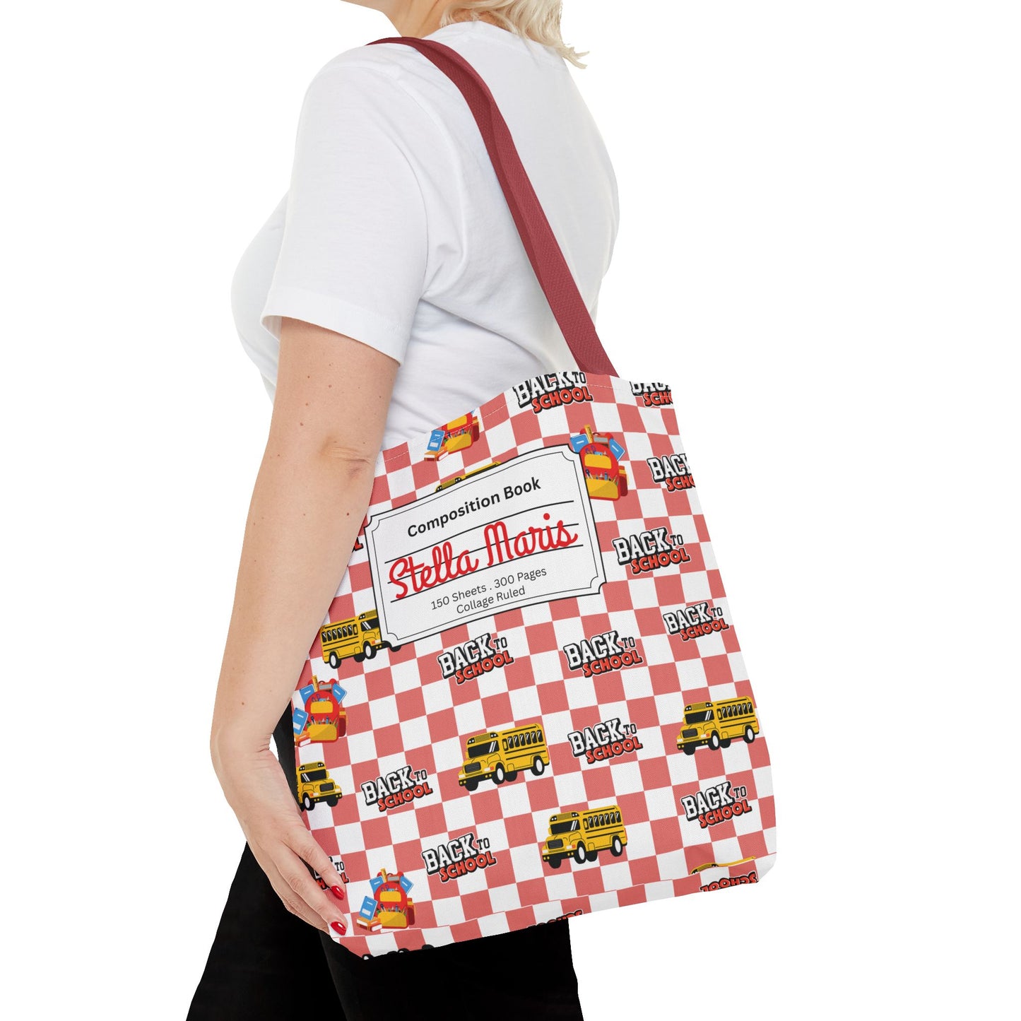 Personalized Red SchoolYard Chic Composition Book Inspired Tote Bag, Back to School Tote, Teacher Gift, Kids Bag, Custom Name Bag, Educational Accessories, Back to School Tote Bag.