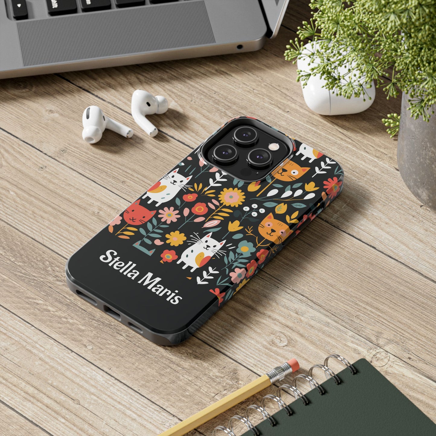 Personalized Whimsical Feline Garden Tough Phone Case — Custom Name iPhone & Samsung