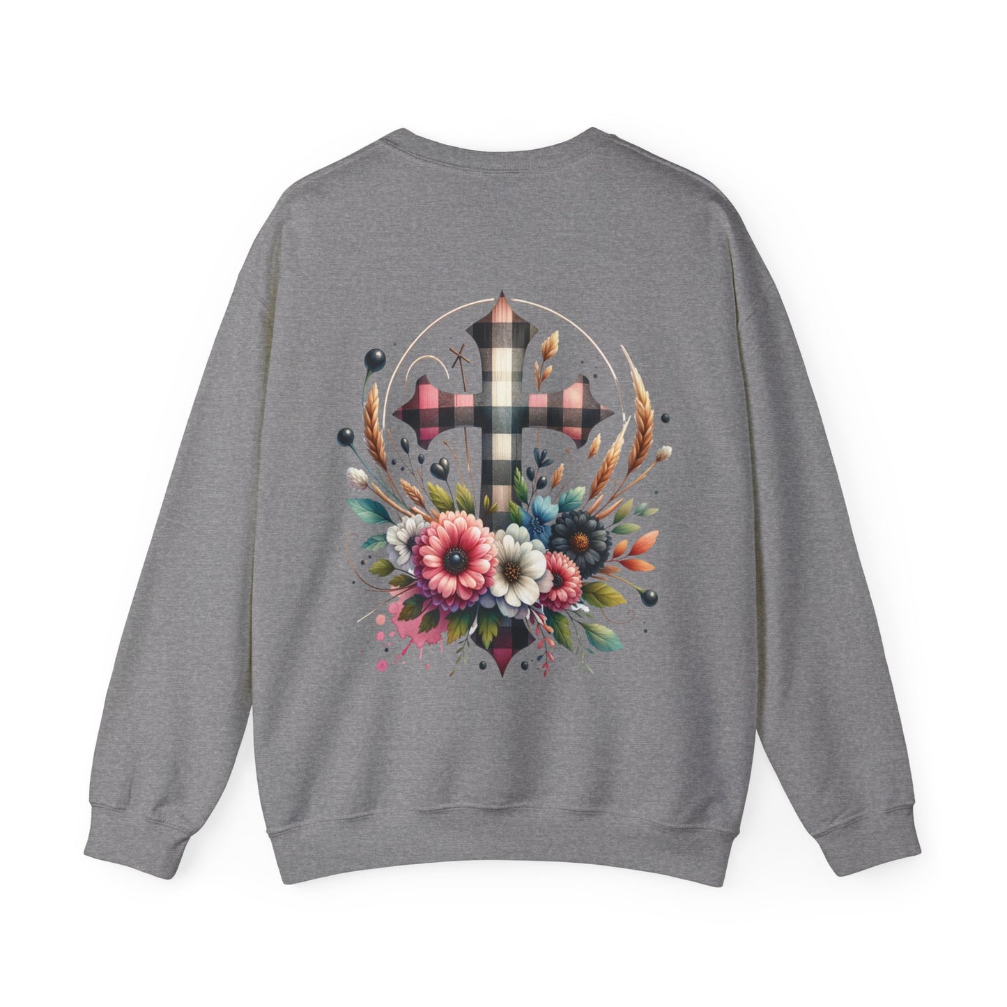 Faith and Floral Cross Unisex Heavy Gildan Blend™ Crewneck Sweatshirt.