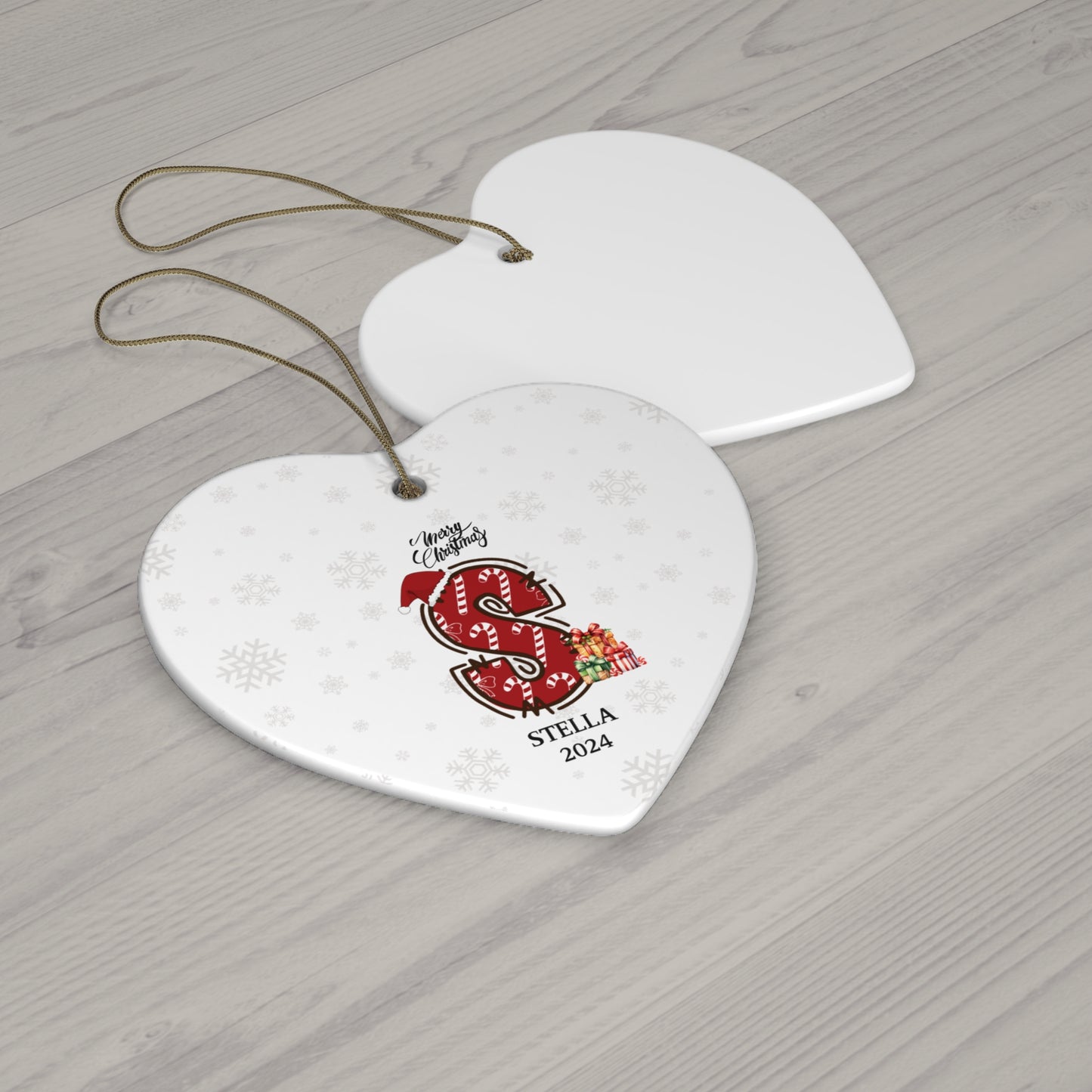 Personalized Candy Cane ''S'' Ceramic Ornament, 3 Shapes