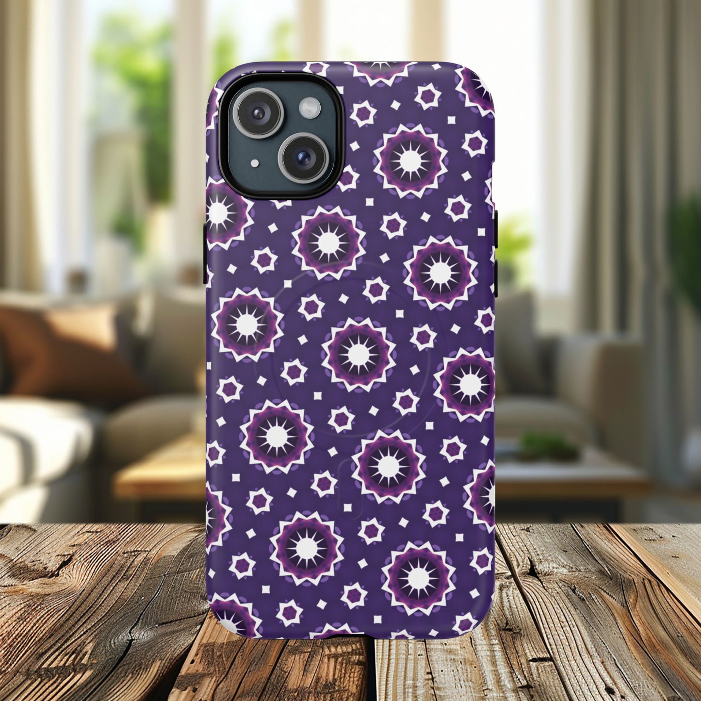 Violet Nova Bloom Stylish Tough Magnetic iPhone Case, Purple Floral iPhone Cover, Durable Cell iPhone Protector, Gift for Her, Mother's Gift