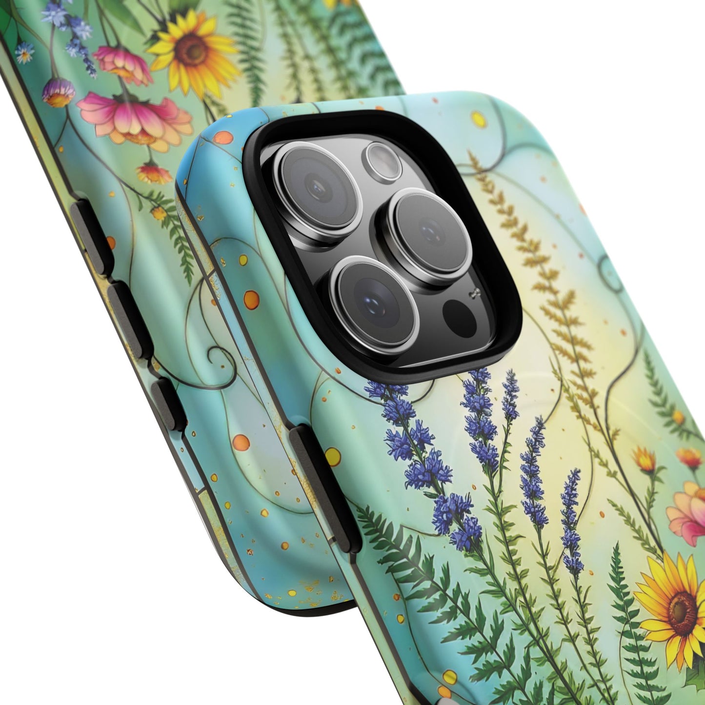 Floral Stained Harmony Glass Tough Magnetic Phone Case | Nature Inspired Design | Durable Protection | Gift for Nature Lovers | Spring Vibe