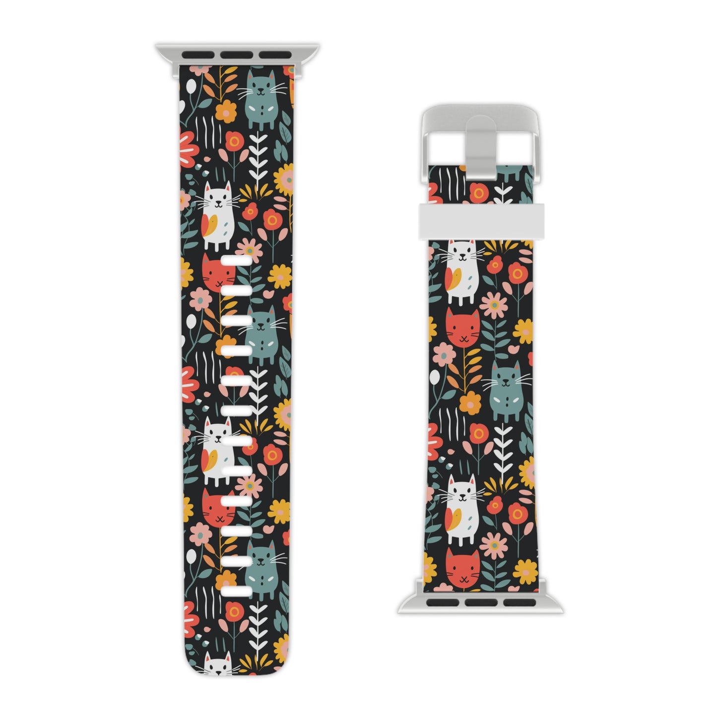 Whimsical Feline Garden Apple Watch Band - Colorful Patterned Strap for Pet Lovers