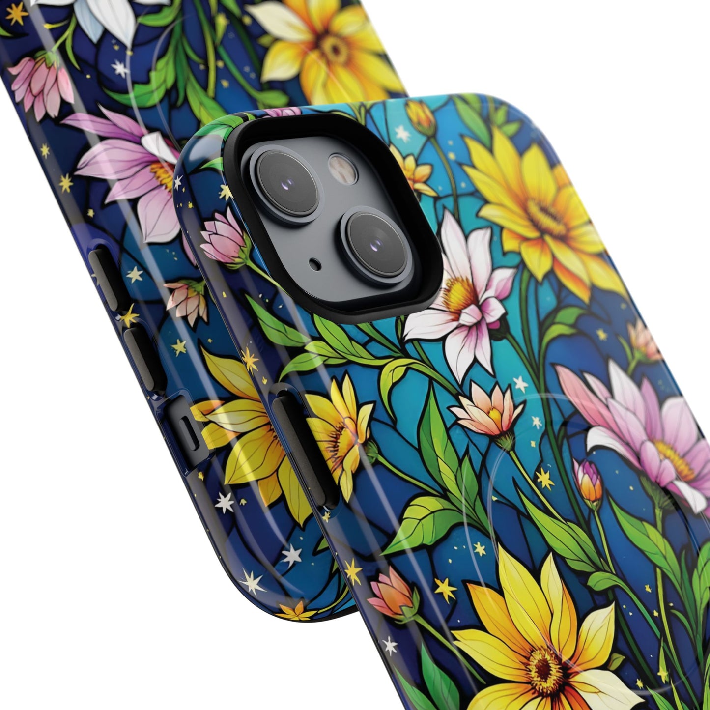 Flower Garden Stained Glass Phone Case, Tough Magnetic Cases, Floral Phone Cover, Durable Phone Accessories, Spring Gift, Birthday Present