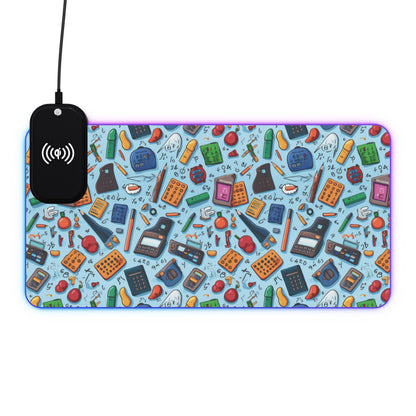 Blue Academic Adventures LED Gaming Mouse Pad, Wireless Charging, Gift for Him, Gift for Gamers