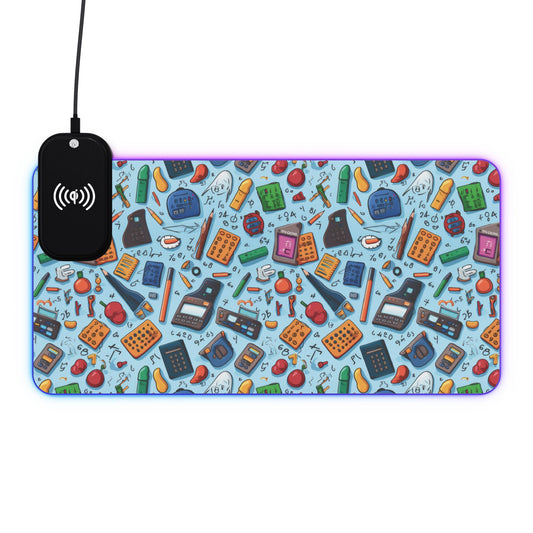 Blue Academic Adventures LED Gaming Mouse Pad, Wireless Charging, Gift for Him, Gift for Gamers