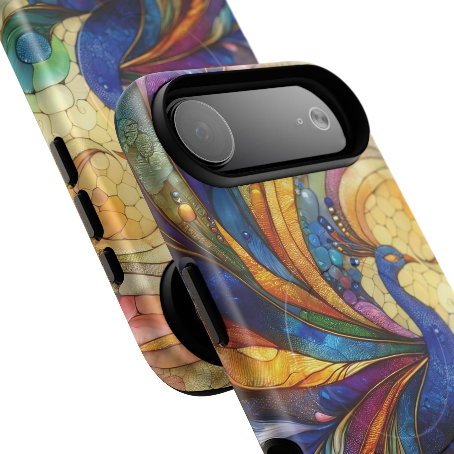 Mosaic Peacock Feathers Magnetic Phone Case, Tough Phone Shell, Vibrant Art Case, Gift for Her, Unique Phone Accessory, Wildlife Lover's Gift, Stained Glass Case.