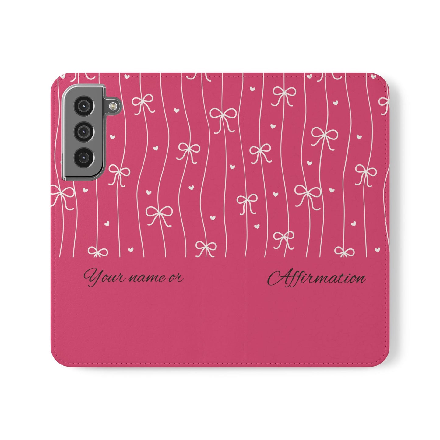 Personalized Pink Bow Coquette Flip iPhone and Samsumg Case — Custom Name or Affirmation Wallet Cover