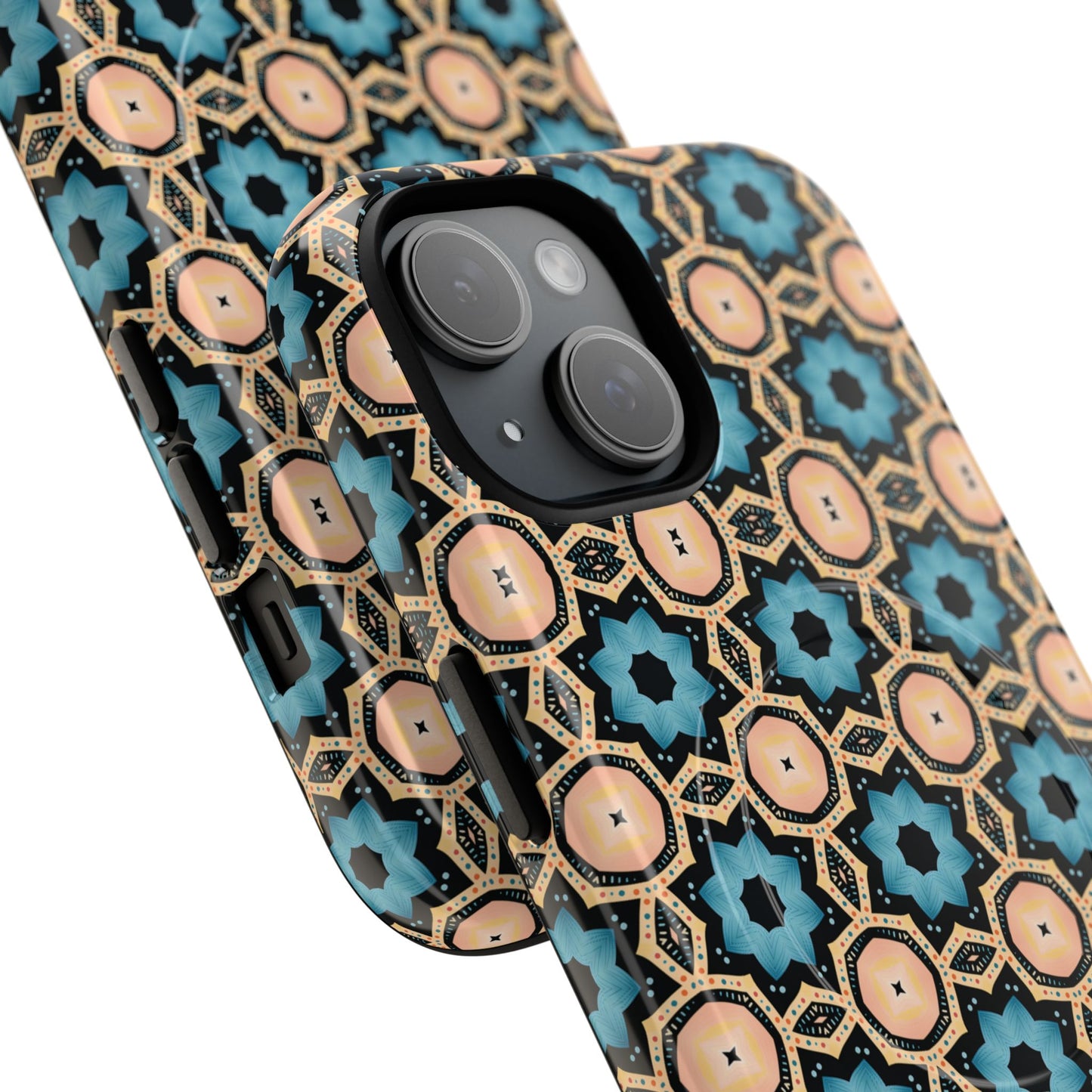 Sahara Star Mosaic Colorful Geometric iPhone Cases, Tough Magnetic iPhone Cases, Vibrant Design iPhone Cover, Durable iPhone Protection, Stylish Tech Accessories.