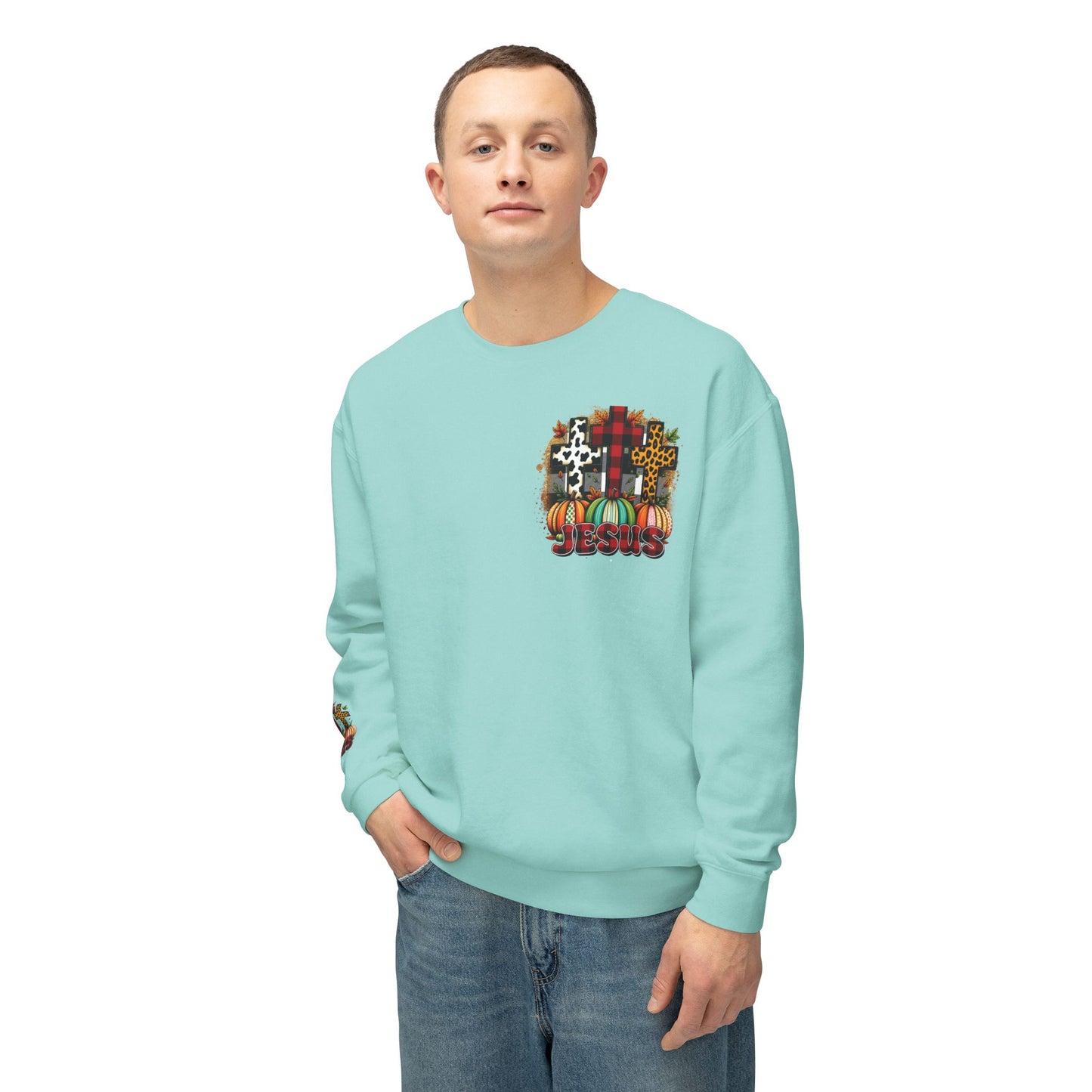 Faithful Harvest Cross Unisex Lightweight Crewneck Sweatshirt