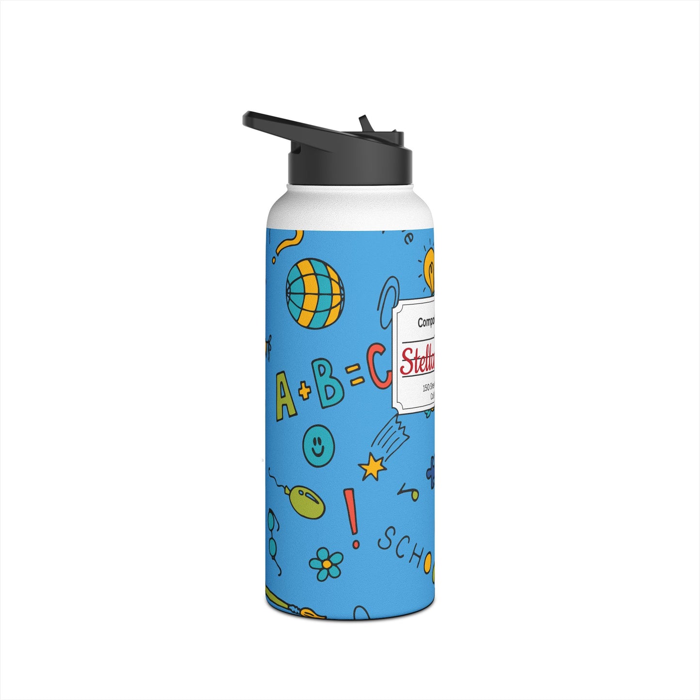 Personalized Classroom Couture Composition Book Inspired Stainless Steel Water Bottle for Kids, School Supplies, Eco-Friendly Drinkware, Back to School, Teacher Gifts