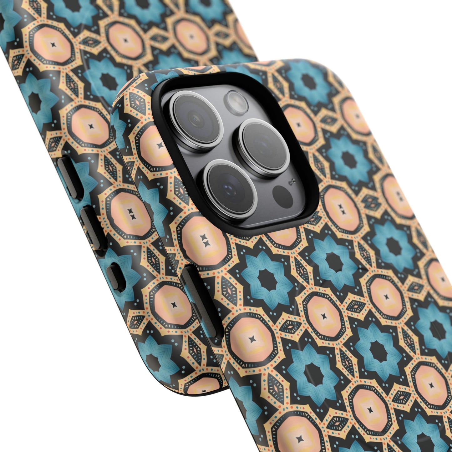 Sahara Star Mosaic Colorful Geometric iPhone Cases, Tough Magnetic iPhone Cases, Vibrant Design iPhone Cover, Durable iPhone Protection, Stylish Tech Accessories.