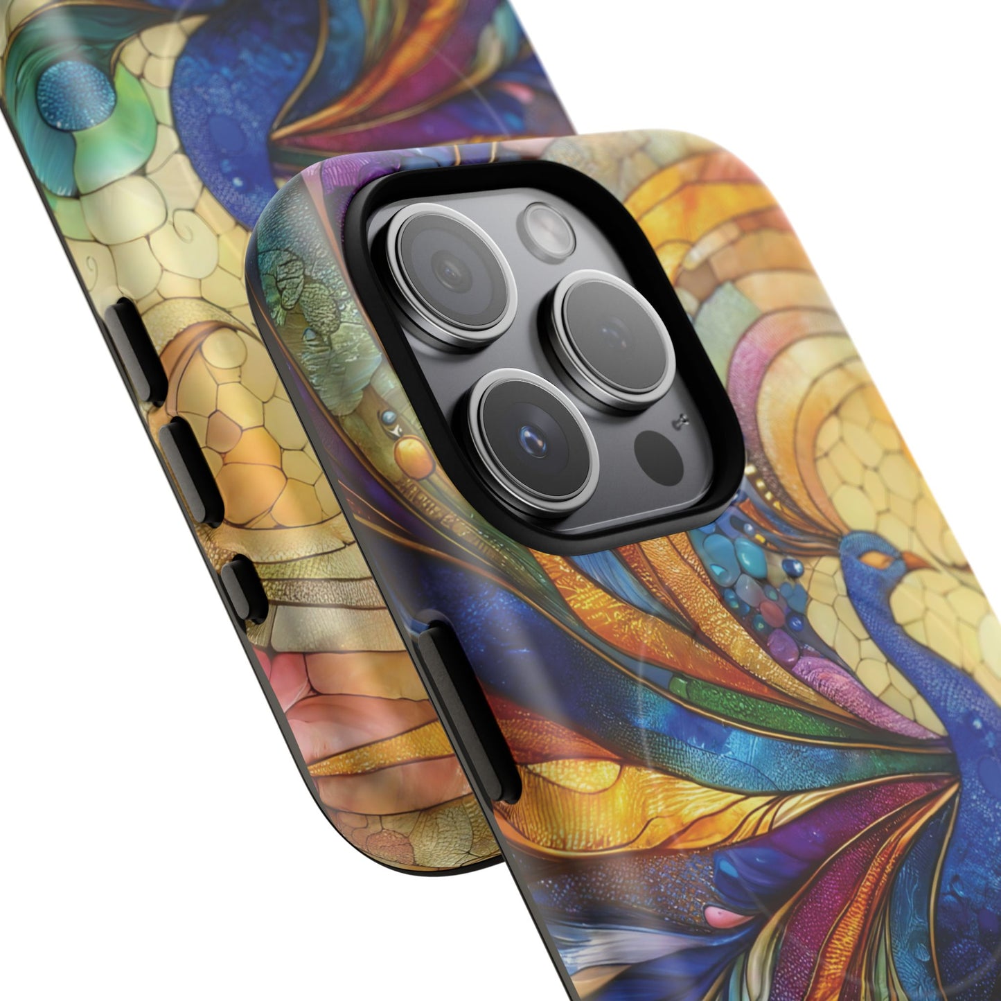 Mosaic Peacock Feathers Magnetic Phone Case, Tough Phone Shell, Vibrant Art Case, Gift for Her, Unique Phone Accessory, Wildlife Lover's Gift, Stained Glass Case.