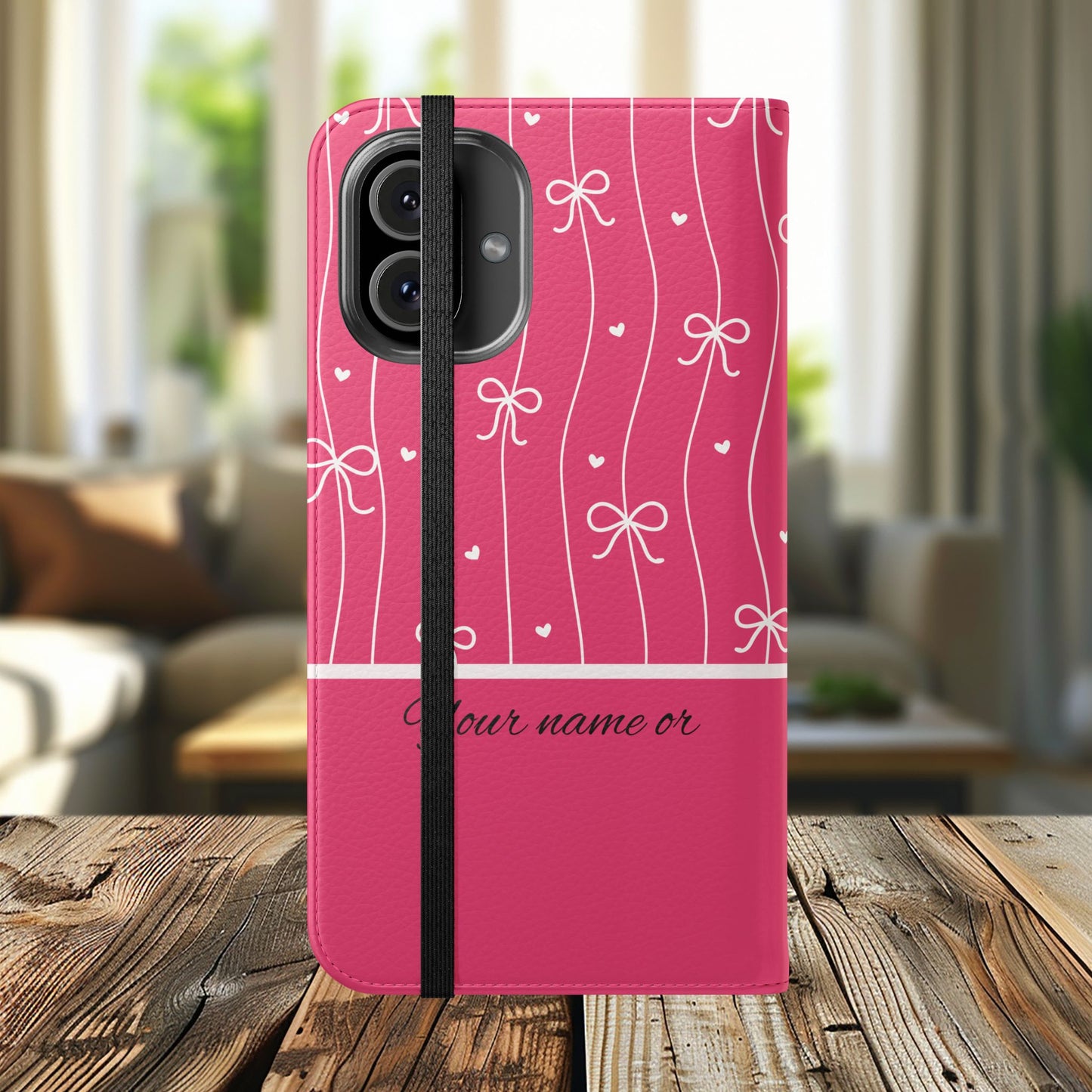 Personalized Pink Bow Coquette Flip iPhone and Samsumg Case — Custom Name or Affirmation Wallet Cover