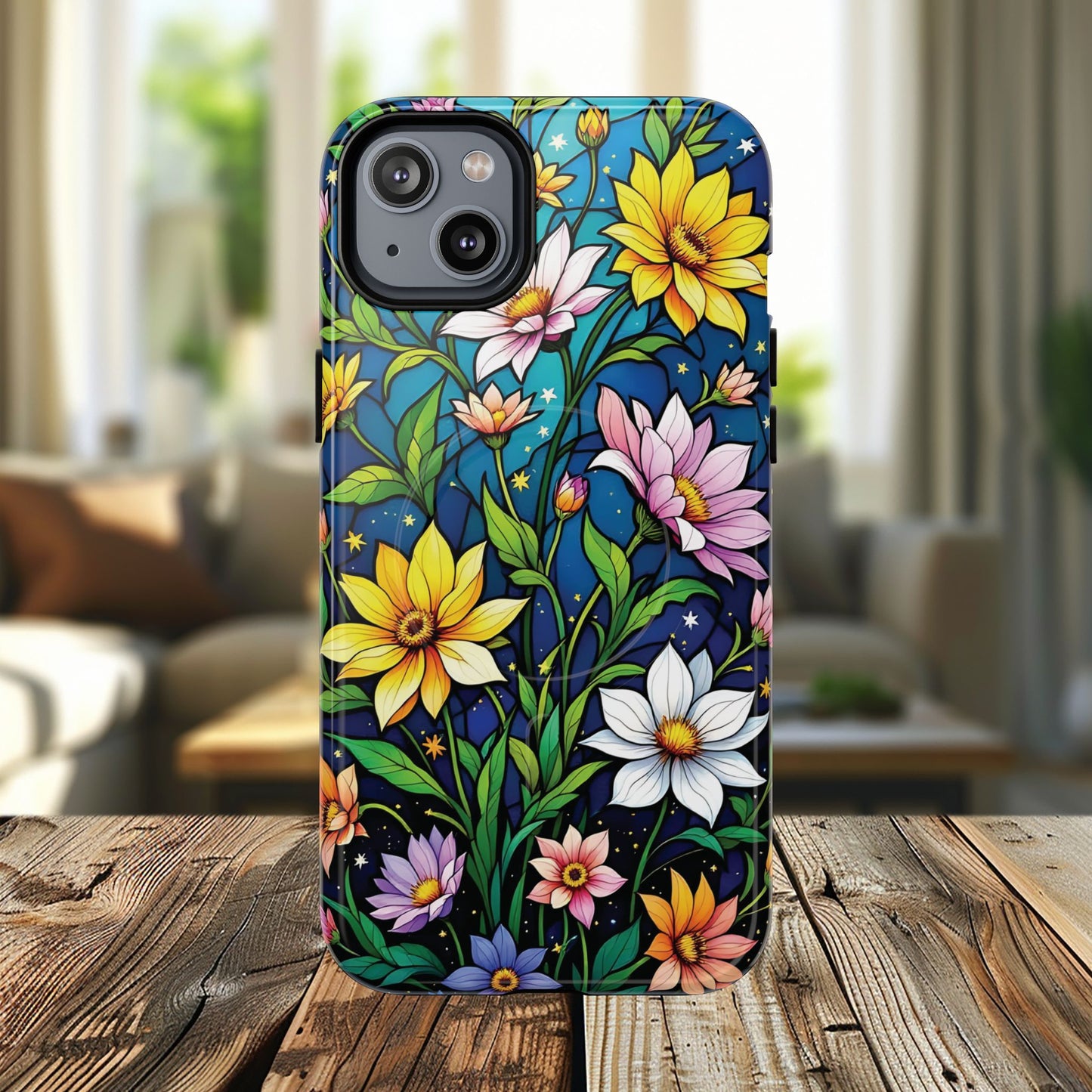 Flower Garden Stained Glass Phone Case, Tough Magnetic Cases, Floral Phone Cover, Durable Phone Accessories, Spring Gift, Birthday Present