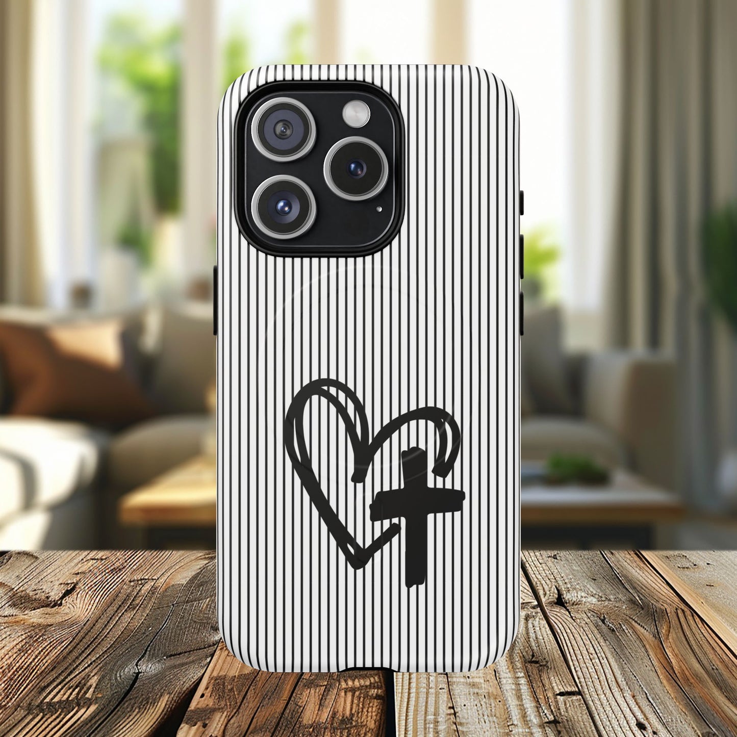 Tough Magnetic Phone Case with Heart & Cross Design, Durable Phone Cover, Unique Gift for Her, Stylish Accessory, Everyday Use