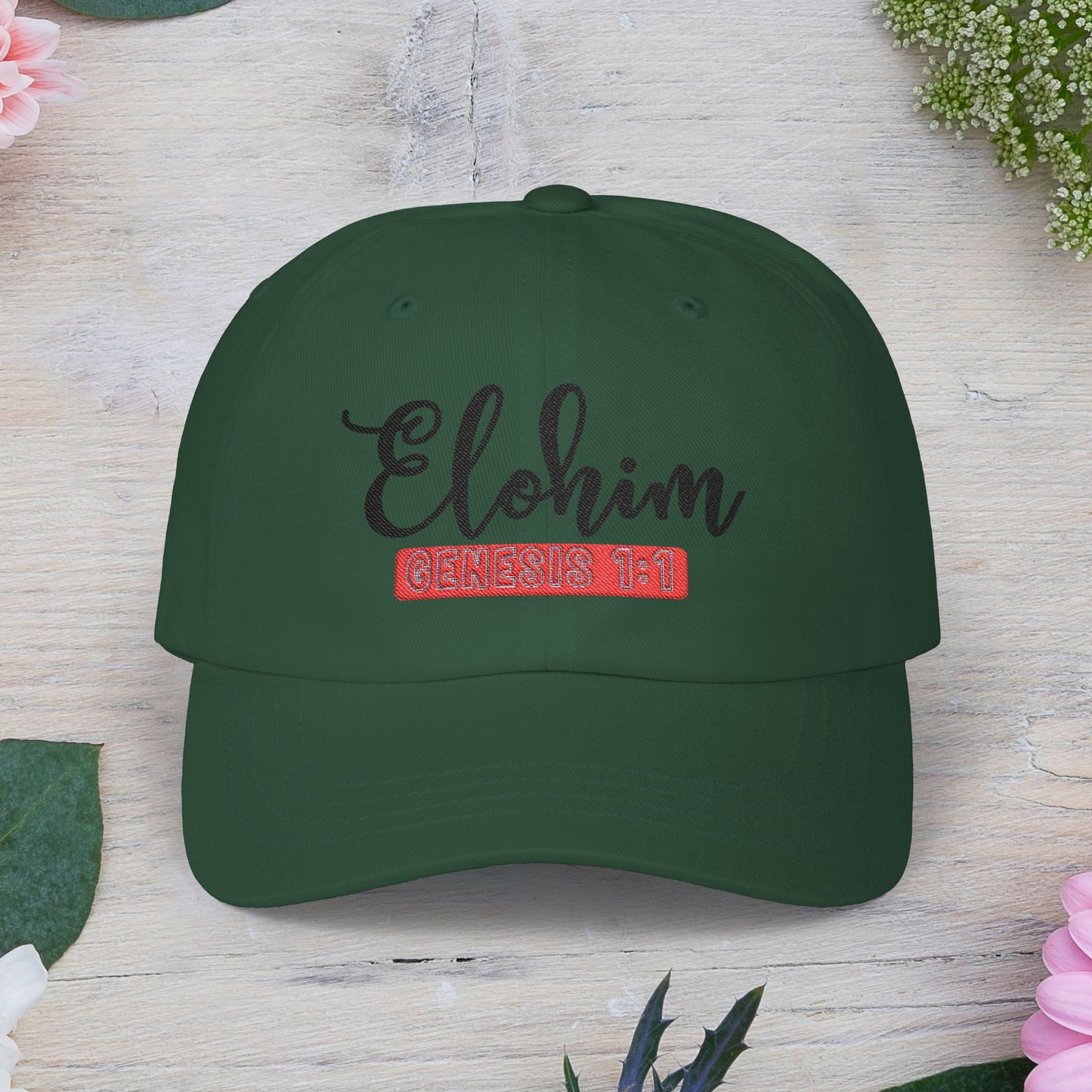 Classic Embroidery Dad Cap with 'ELOHIM, GENESIS 1:1' - Faith-Based Hat, Casual Wear, Gift for Dad, Christian Accessory, Summer Fashion