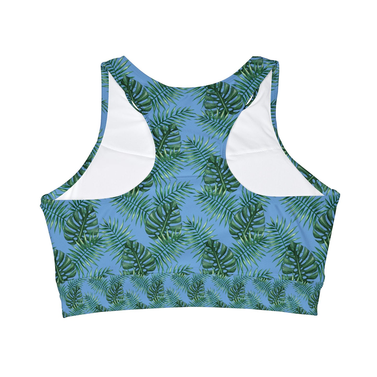 Blue Tropical Bliss High Neck Crop Bikini Top (AOP)