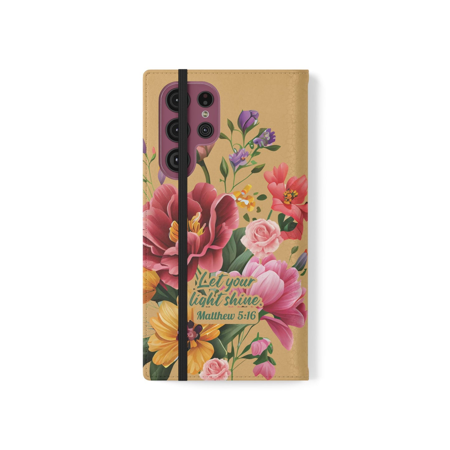 Floral Scripture Flip Case — "Let Your Light Shine" Wallet Phone Cover (Matthew 5:16)